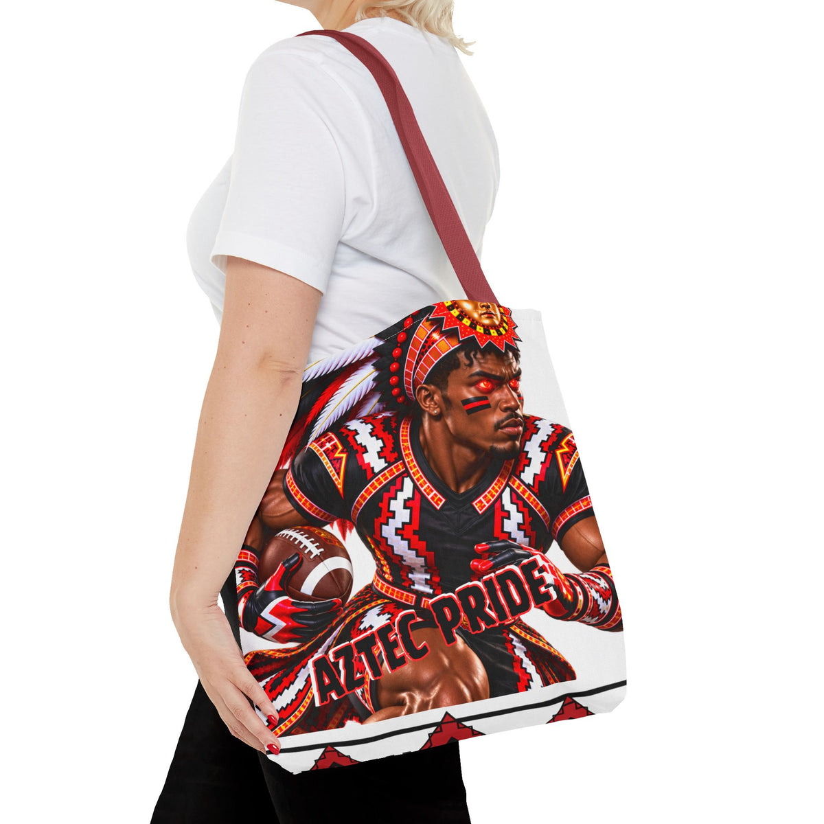 Aztec Football RB Warrior Tote Bag | Aztec-Inspired AI Art • Made & Shipped in the USA • 🚚 FREE USA Shipping • FREE Personalization