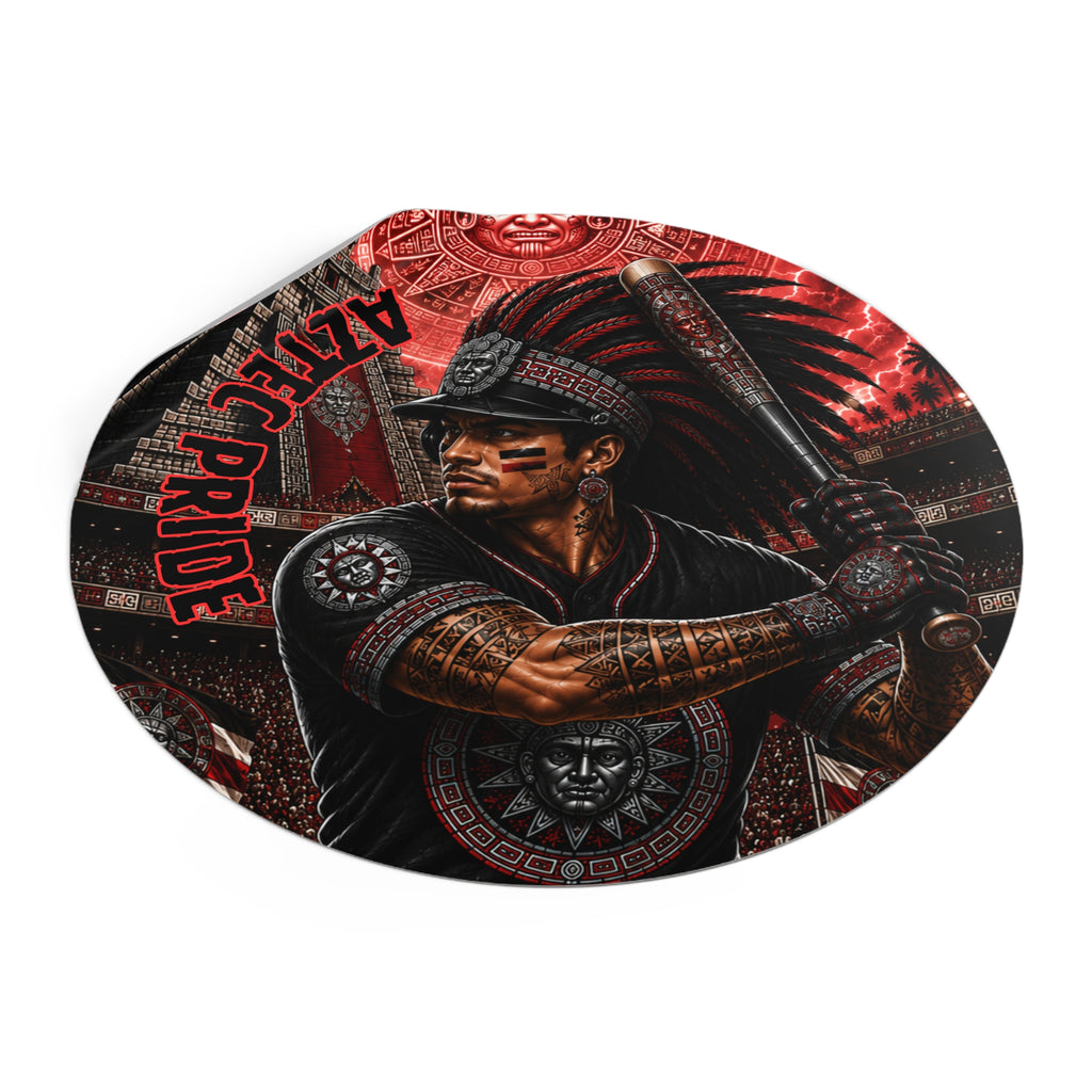 Aztec Baseball Warrior Round Vinyl Sticker – Waterproof Matte Decal (2”–6”) | Aztec-Inspired AI Art | GringoArte
