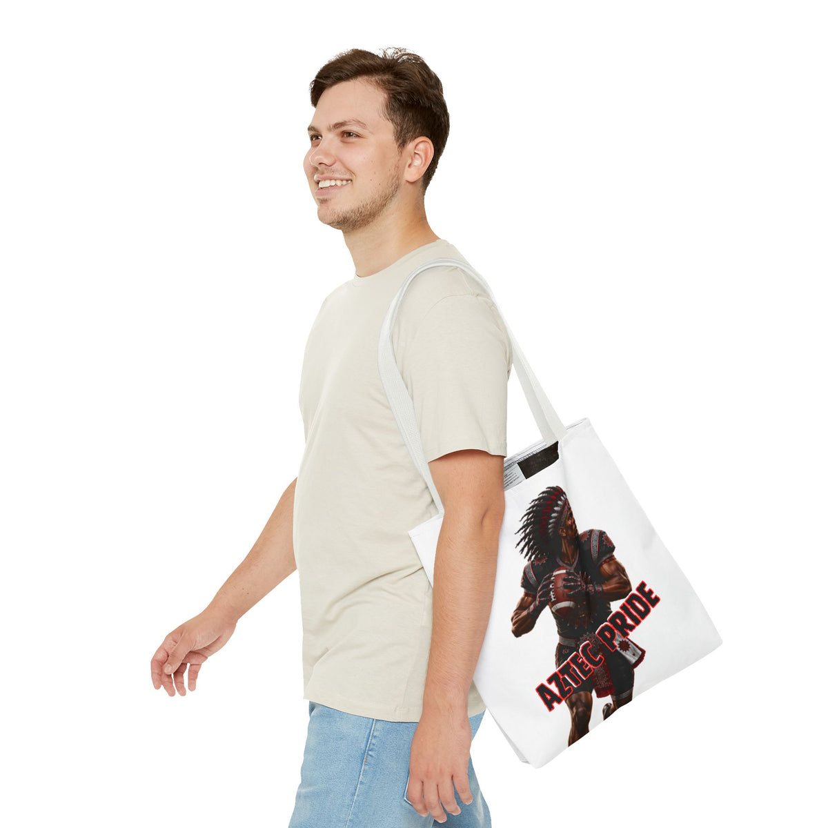 Aztec Football Quarterback Warrior Tote Bag | Aztec-Inspired AI Art • Made & Shipped in the USA • 🚚 FREE USA Shipping • FREE Personalization