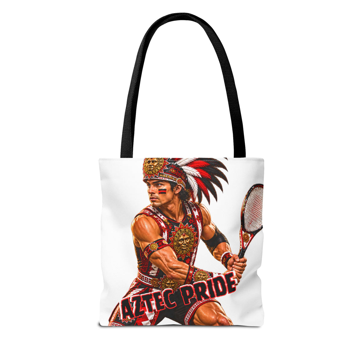 Aztec Tennis Male Warrior Tote Bag | Aztec-Inspired AI Art • Made & Shipped in the USA • 🚚 FREE USA Shipping • FREE Personalization