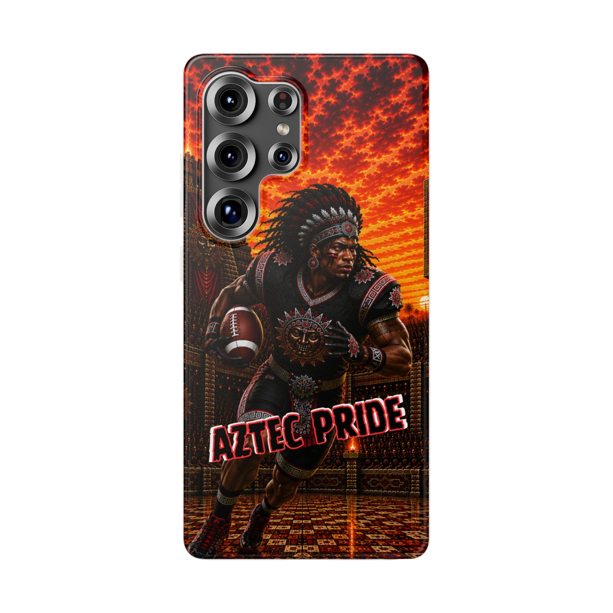 Aztec Football Warrior – Flexi Phone Case (iPhone & Samsung • Clear TPU • Made & Shipped in the USA • 🚚 FREE USA Shipping • Personalized Option)