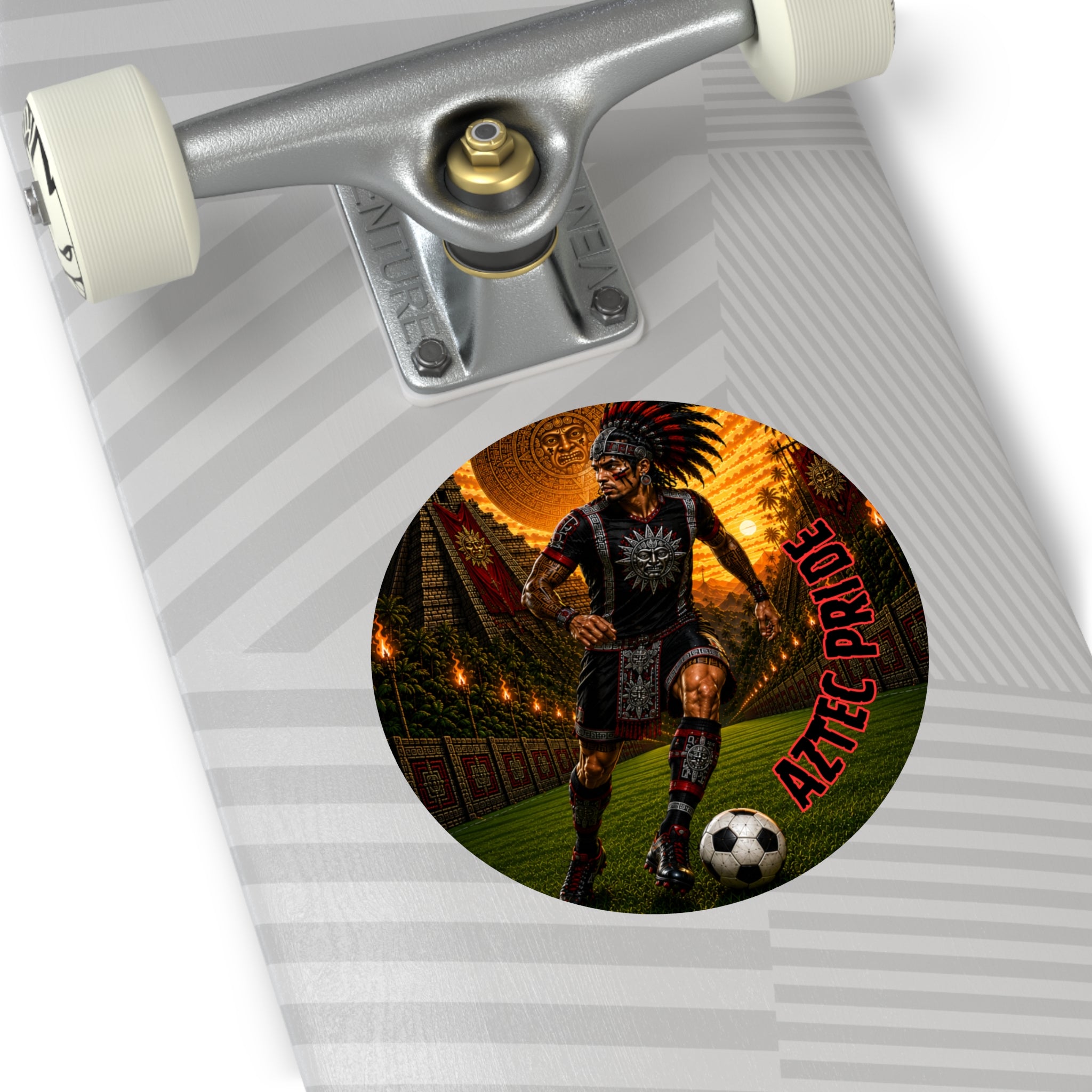 Aztec Soccer Male Warrior Round Vinyl Sticker 2”–6” | Made & Shipped in the USA • 🚚 FREE USA Shipping • Personalized Option