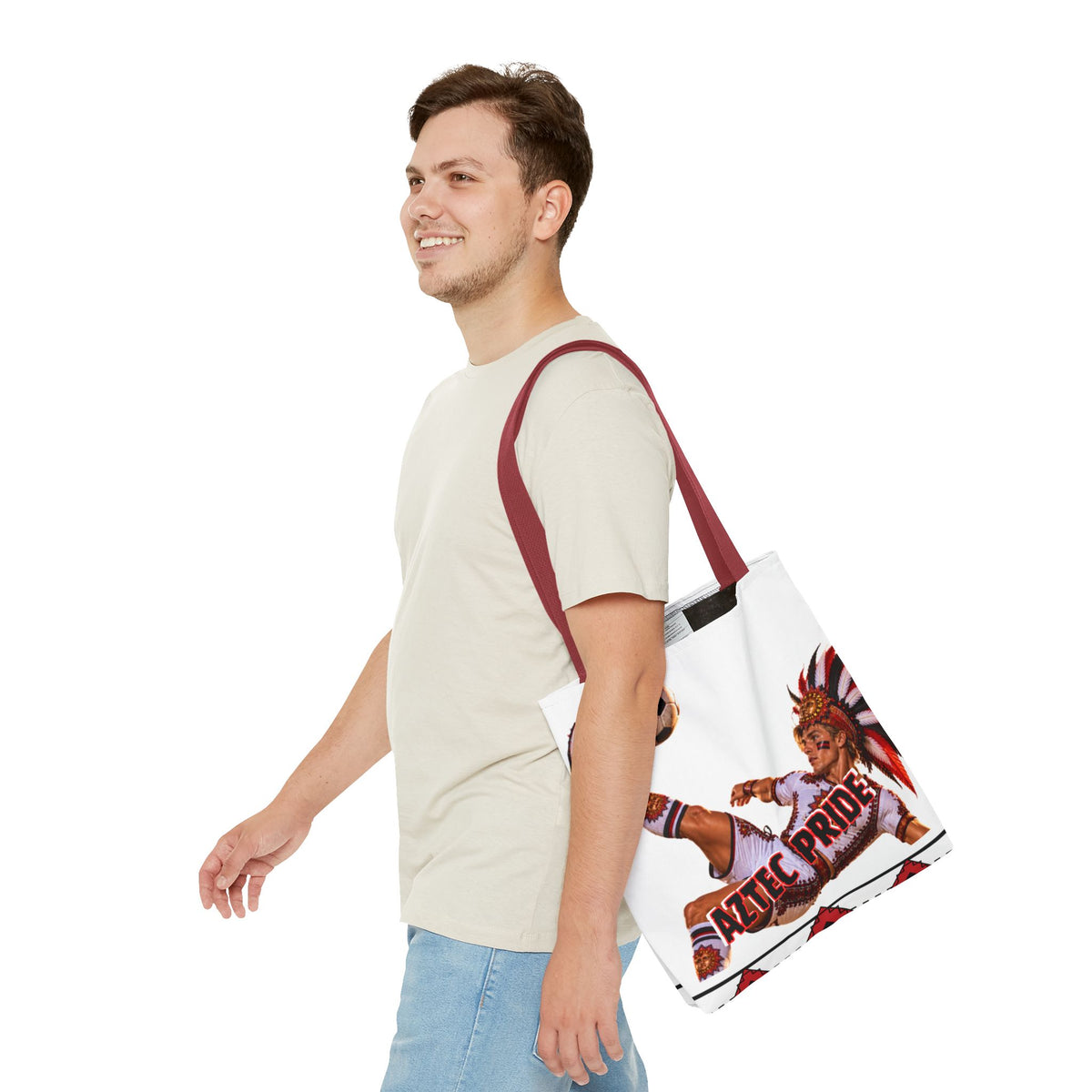 Aztec Soccer Warrior Tote Bag | Aztec-Inspired AI Art • Made & Shipped in the USA • 🚚 FREE USA Shipping • FREE Personalization