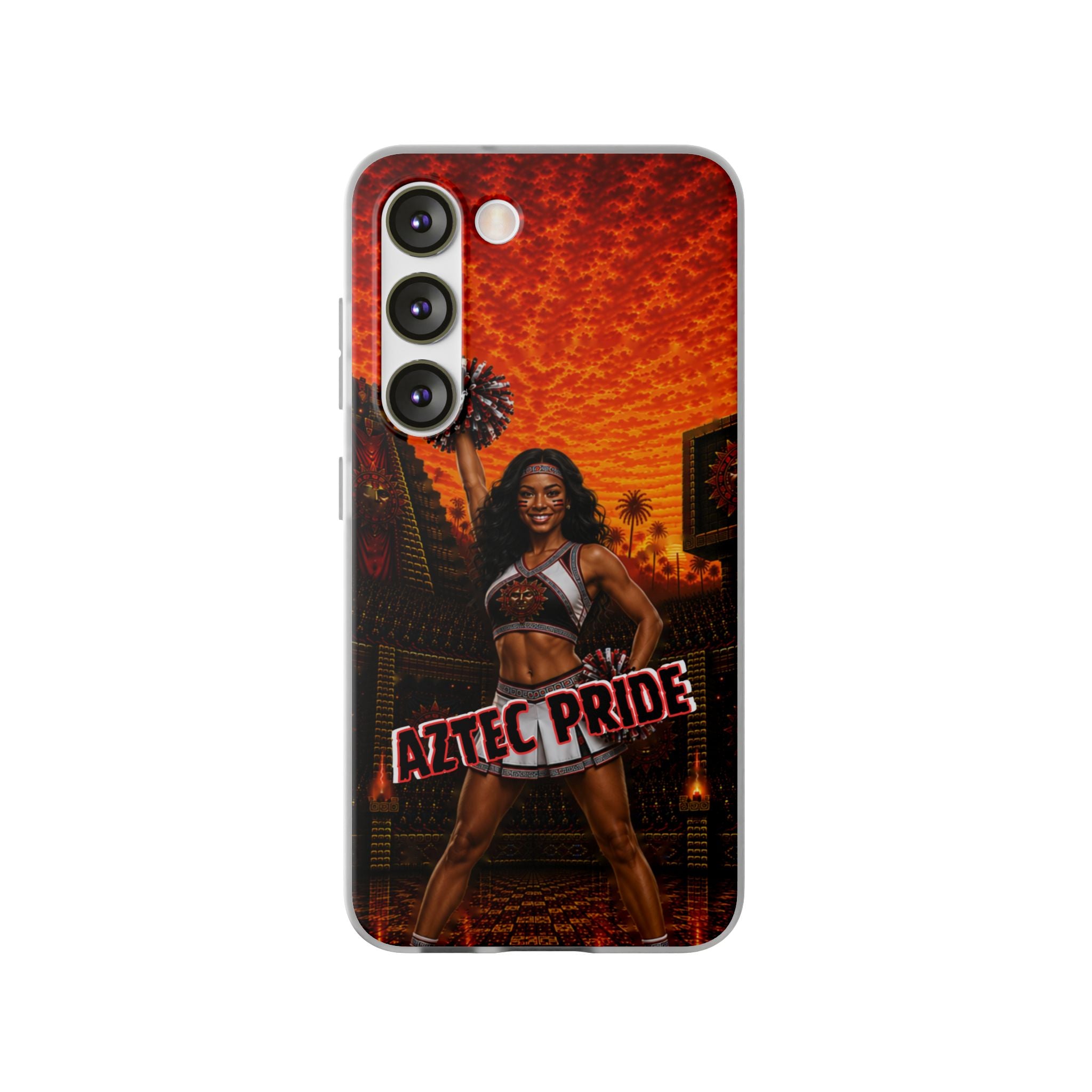 Aztec Cheerleader Warrior – Flexi Phone Case (iPhone & Samsung • Clear TPU • Made & Shipped in the USA • 🚚 FREE USA Shipping • Personalized Option)
