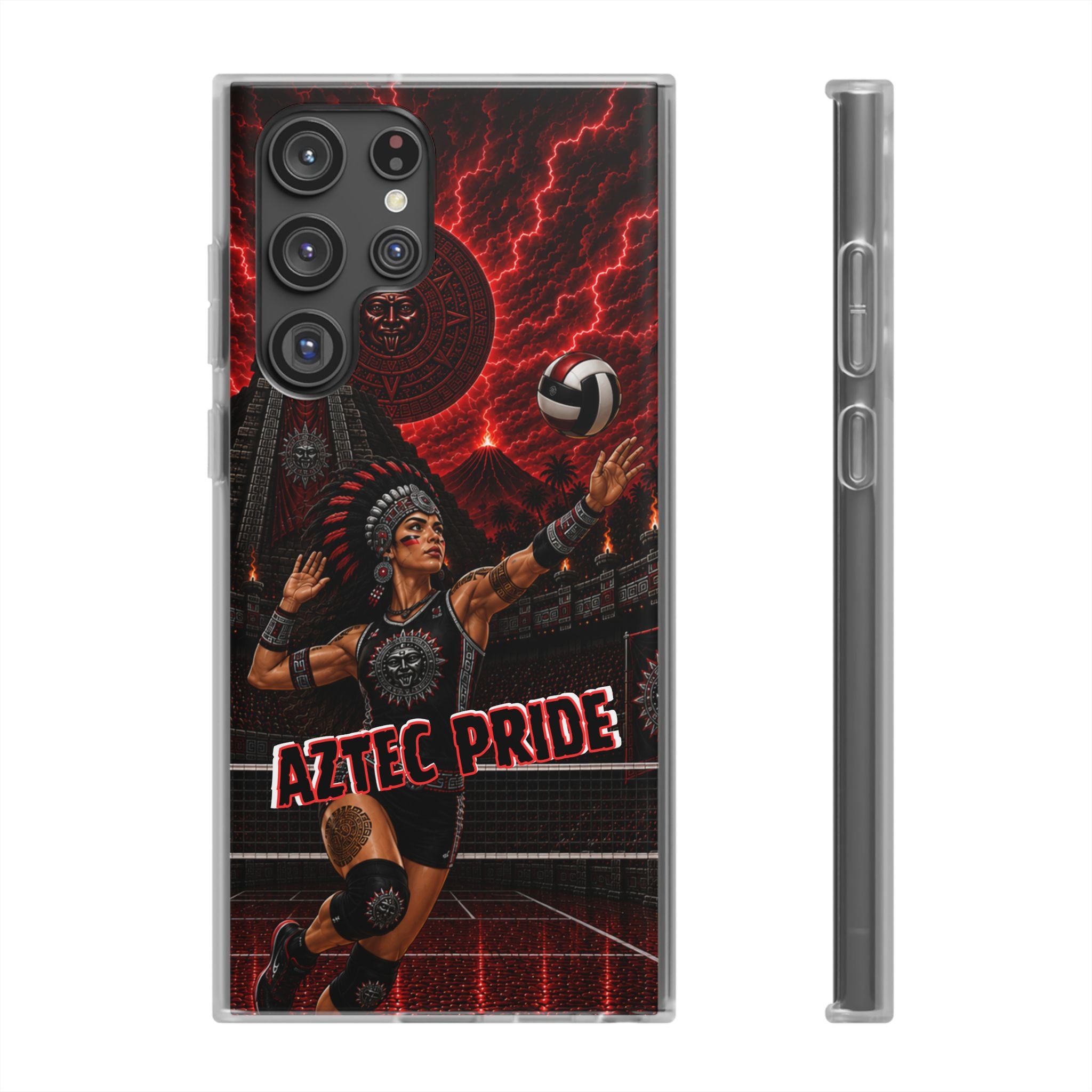 Aztec Volleyball Warrior – Flexi Phone Case (iPhone & Samsung • Clear TPU • Made & Shipped in the USA • 🚚 FREE USA Shipping • Personalized Option)