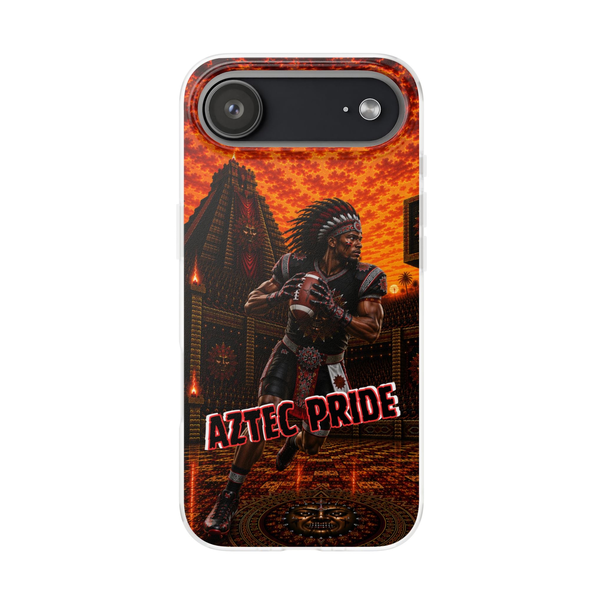 Aztec Football Warrior – Flexi Phone Case (iPhone & Samsung • Clear TPU • Made & Shipped in the USA • 🚚 FREE USA Shipping • Personalized Option)