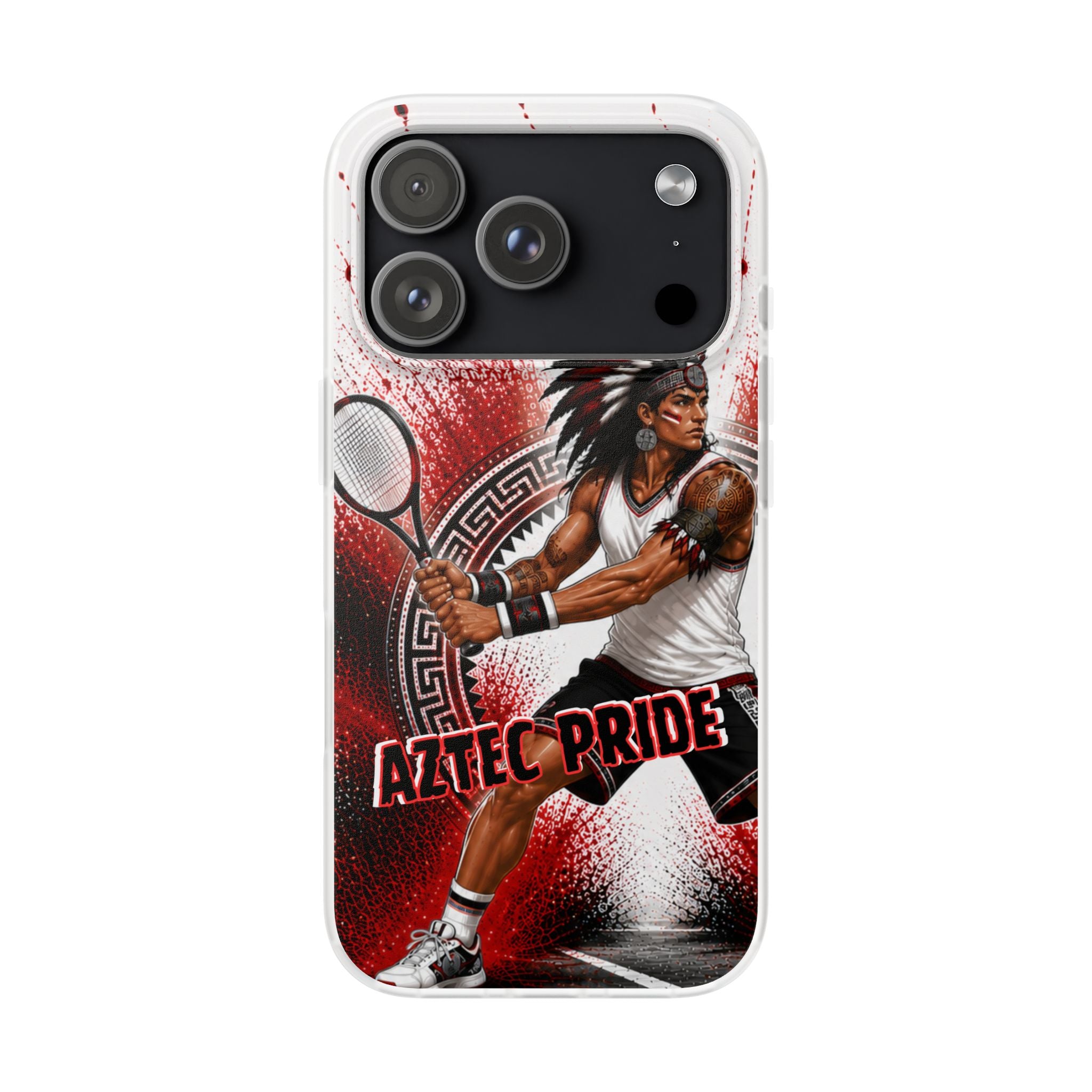 Aztec Tennis Male Warrior – Flexi Phone Case (iPhone & Samsung • Clear TPU • Made & Shipped in the USA • 🚚 FREE USA Shipping • Personalized Option)