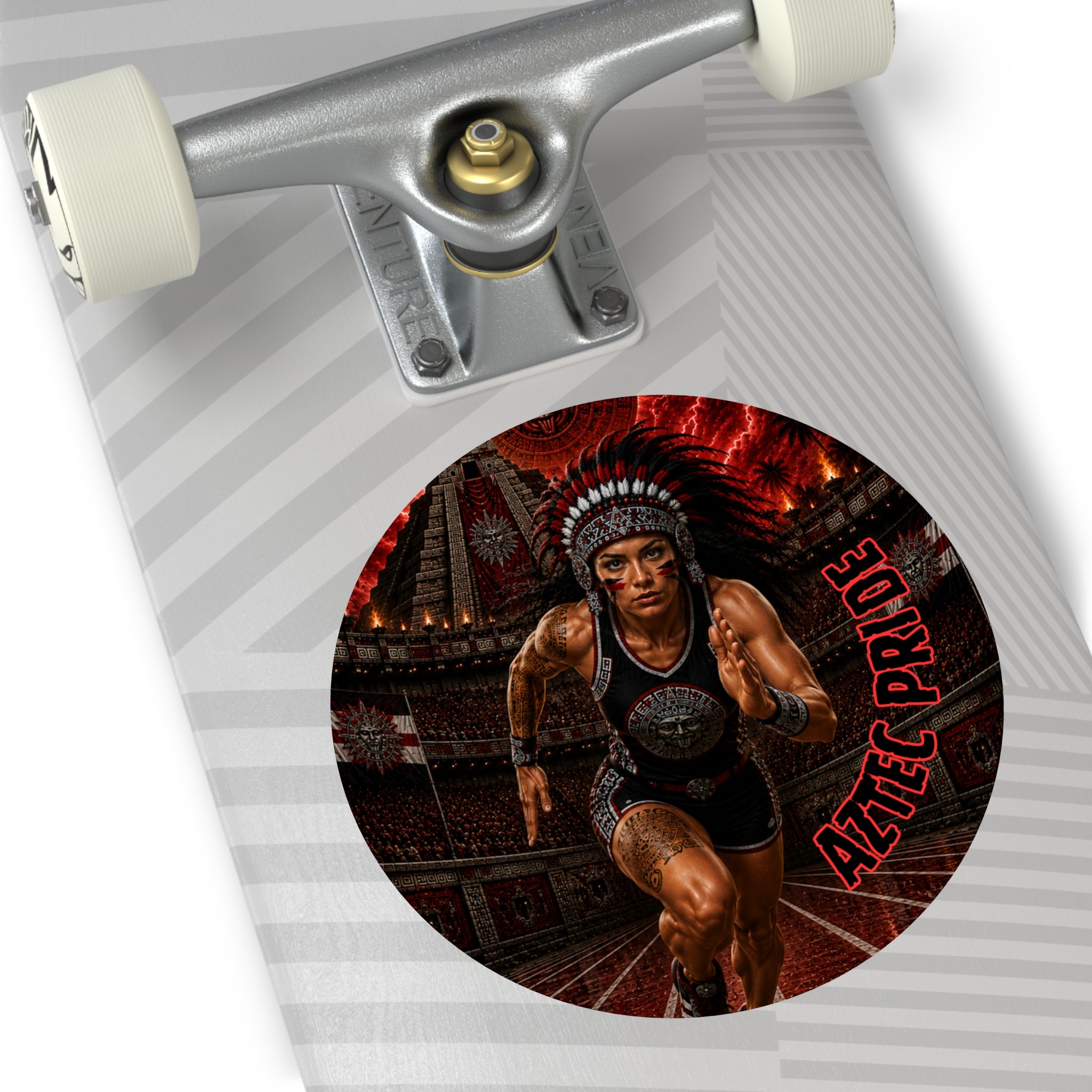 Aztec Track & Field Female Warrior Round Vinyl Sticker 2”–6” | Made & Shipped in the USA • 🚚 FREE USA Shipping • Personalized Option
