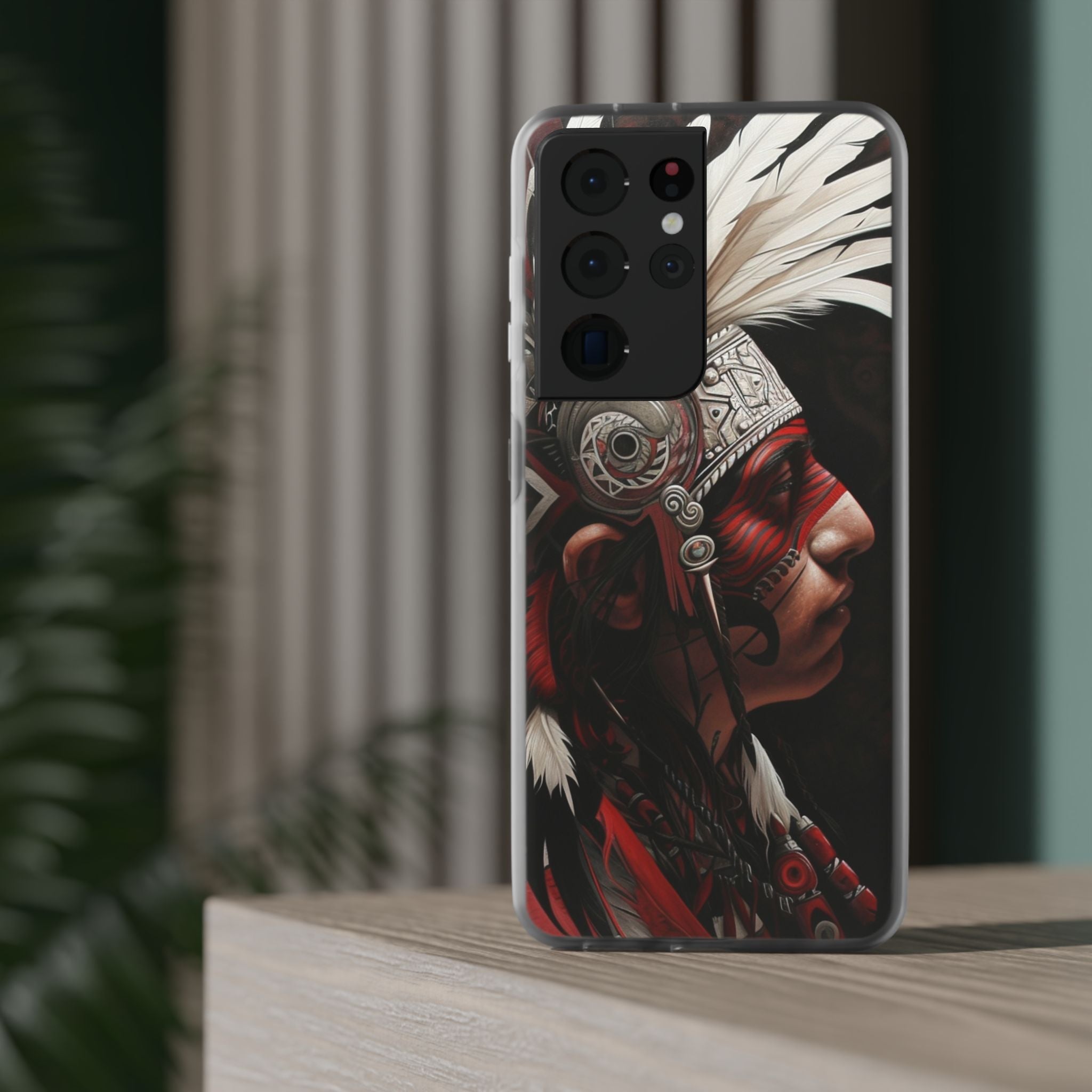 Aztec Warrior King – Flexi Phone Case (iPhone & Samsung • Clear TPU • Made in USA • Personalized Option)