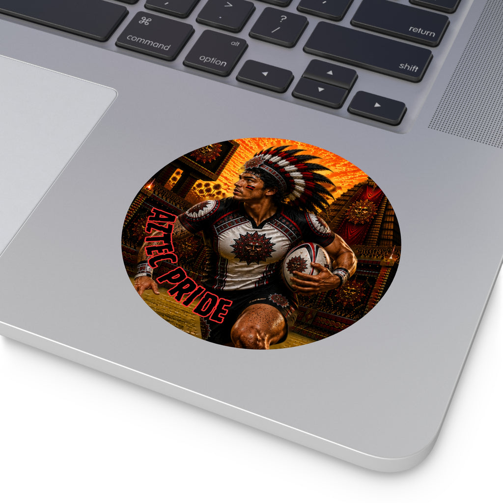 Aztec Rugby Male Warrior Round Vinyl Sticker 2”–6” | Made & Shipped in the USA • 🚚 FREE USA Shipping • Personalized Option