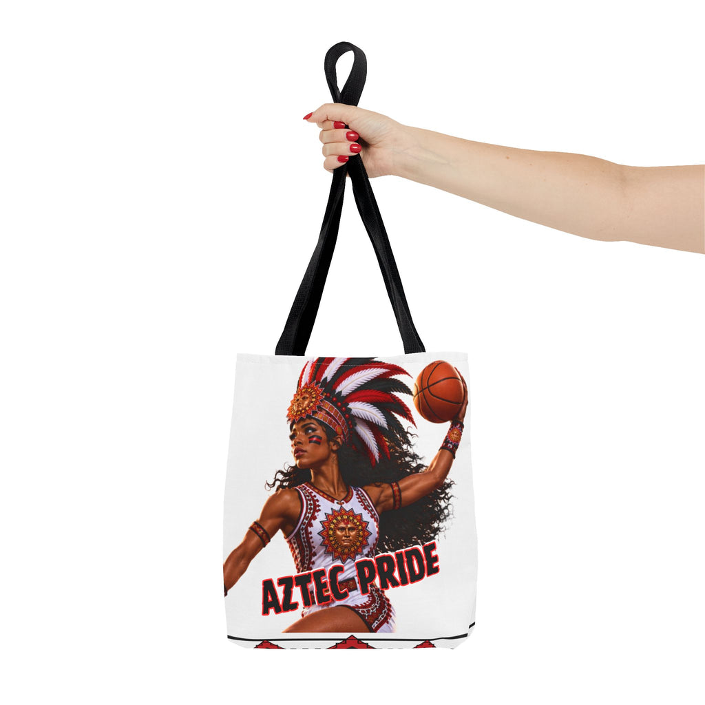 Aztec Basketball Black Female Warrior Tote Bag | Aztec-Inspired AI Art • Made & Shipped in the USA • 🚚 FREE USA Shipping • FREE Personalization