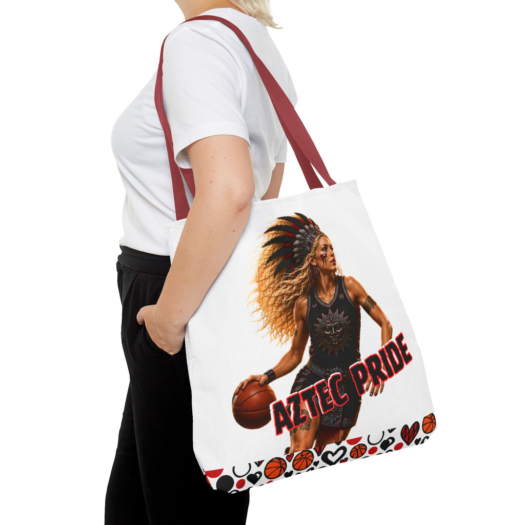 Aztec Basketball Female Warrior Tote Bag | Aztec-Inspired AI Art • Made & Shipped in the USA • 🚚 FREE USA Shipping • FREE Personalization
