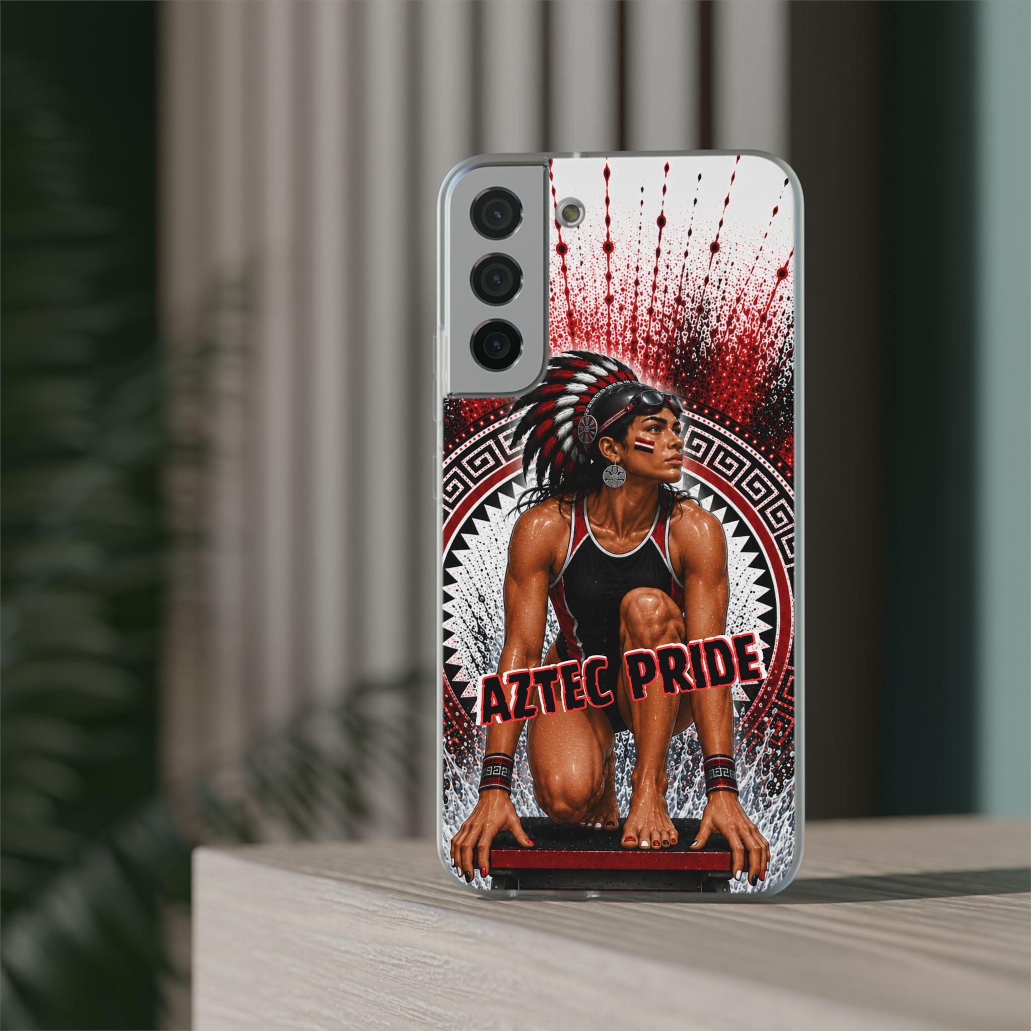 Aztec Swim & Dive Warrior – Flexi Phone Case (iPhone & Samsung • Clear TPU • Made & Shipped in the USA • 🚚 FREE USA Shipping • Personalized Option)