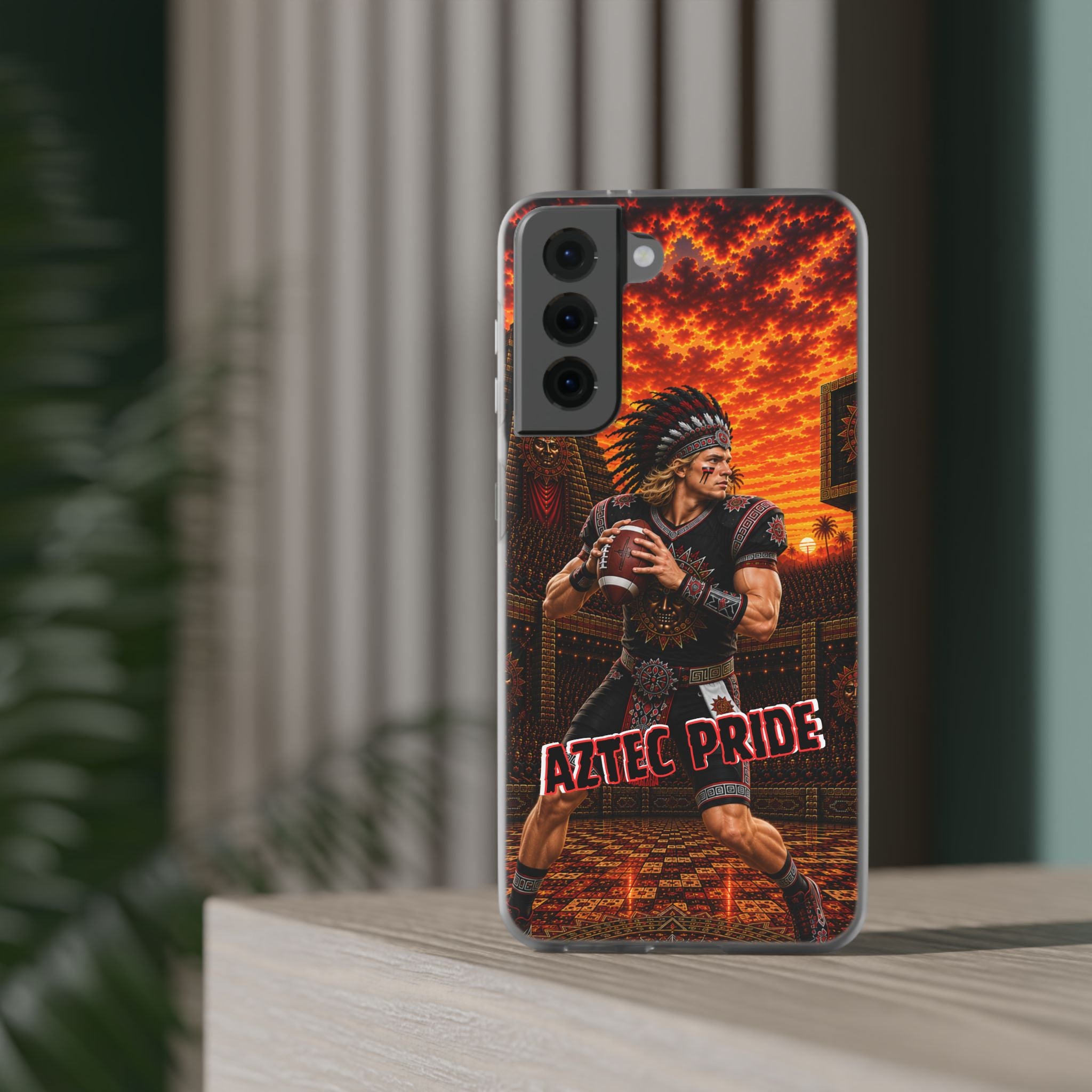 Aztec Football Warrior – Flexi Phone Case (iPhone & Samsung • Clear TPU • Made & Shipped in the USA • 🚚 FREE USA Shipping • Personalized Option)