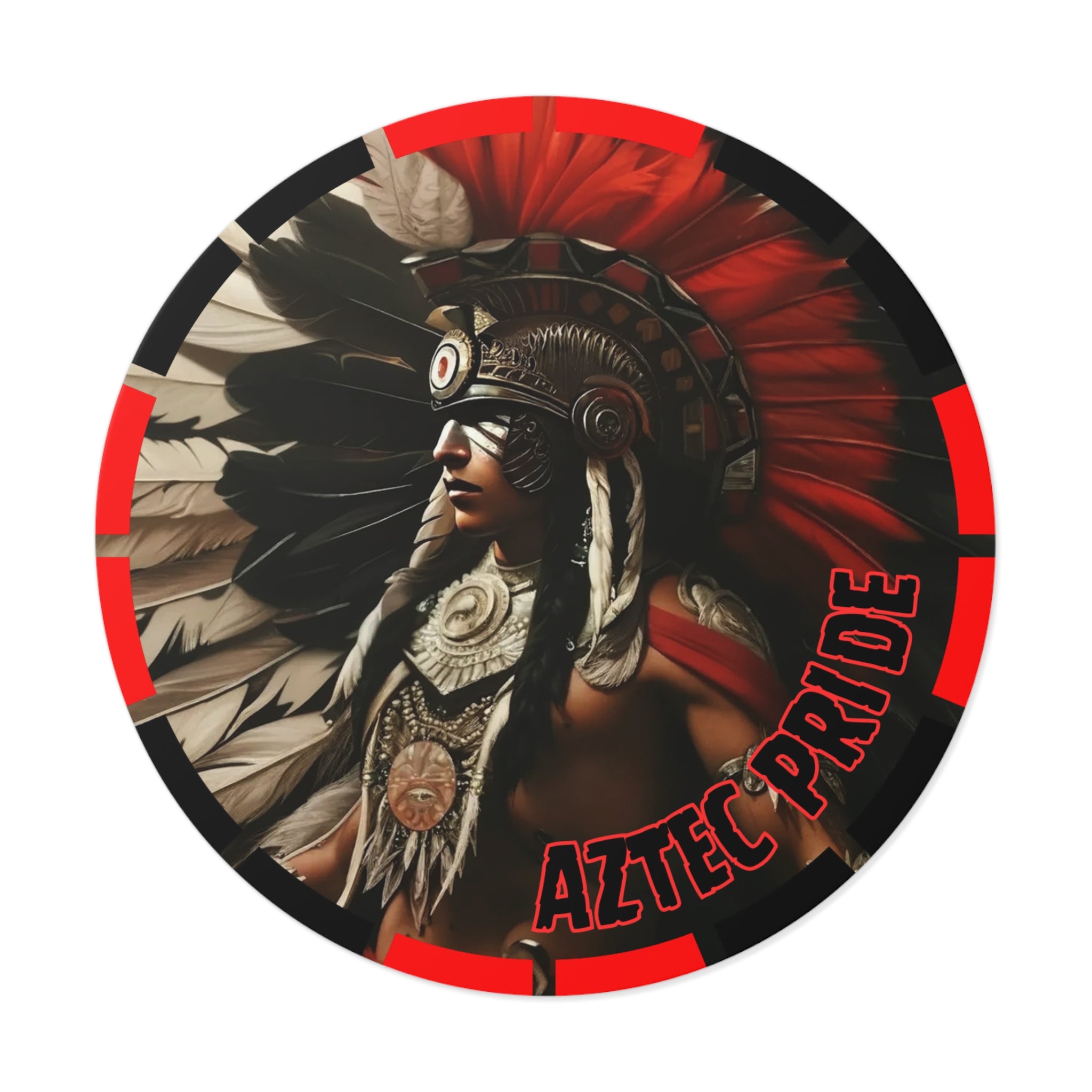 Aztec Fierce Warrior Round Vinyl Sticker – Waterproof Matte Decal (2”–6”)