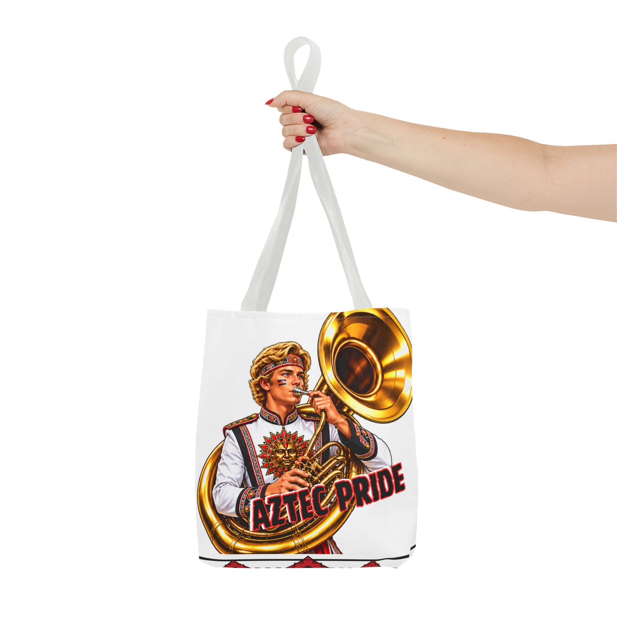 Aztec Tuba Warrior Tote Bag | Aztec-Inspired AI Art • Made & Shipped in the USA • 🚚 FREE USA Shipping • FREE Personalization