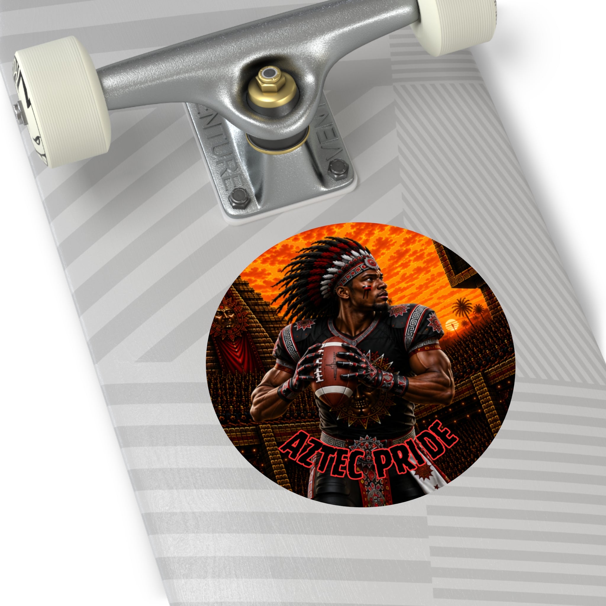 Aztec Football Quarterback Warrior Round Vinyl Sticker 2”–6” | Made & Shipped in the USA • 🚚 FREE USA Shipping • Personalized Option