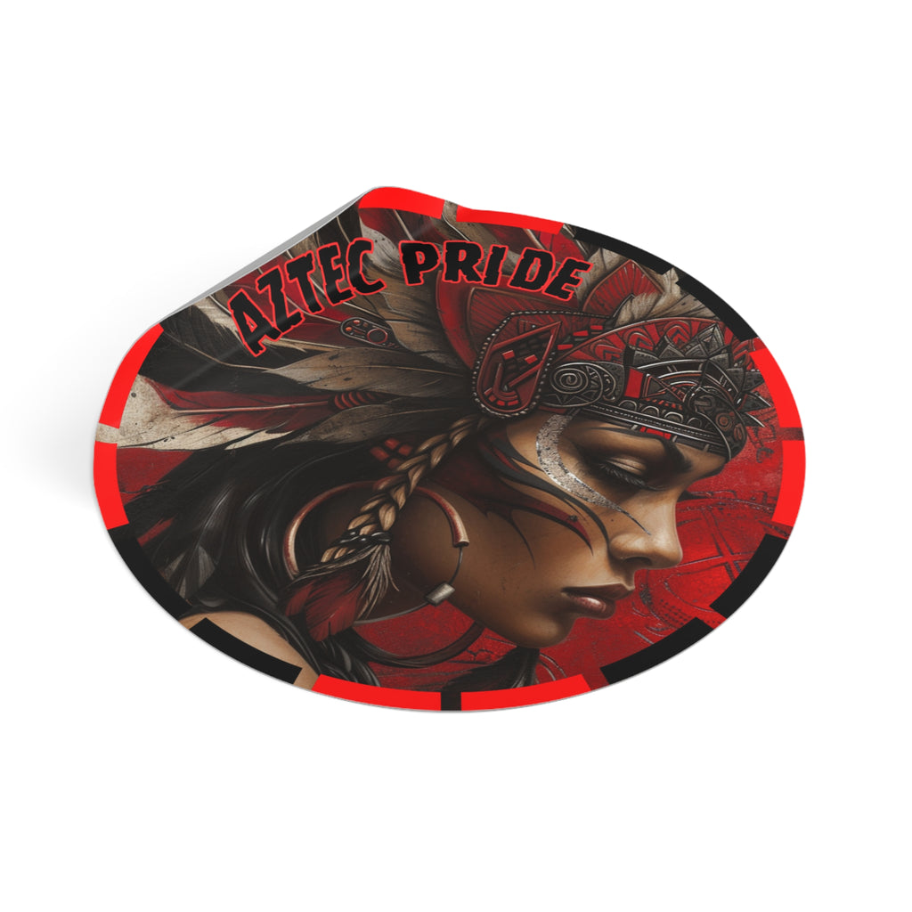 Aztec Sun Goddess Round Vinyl Sticker – Waterproof Matte Decal (2”–6”)