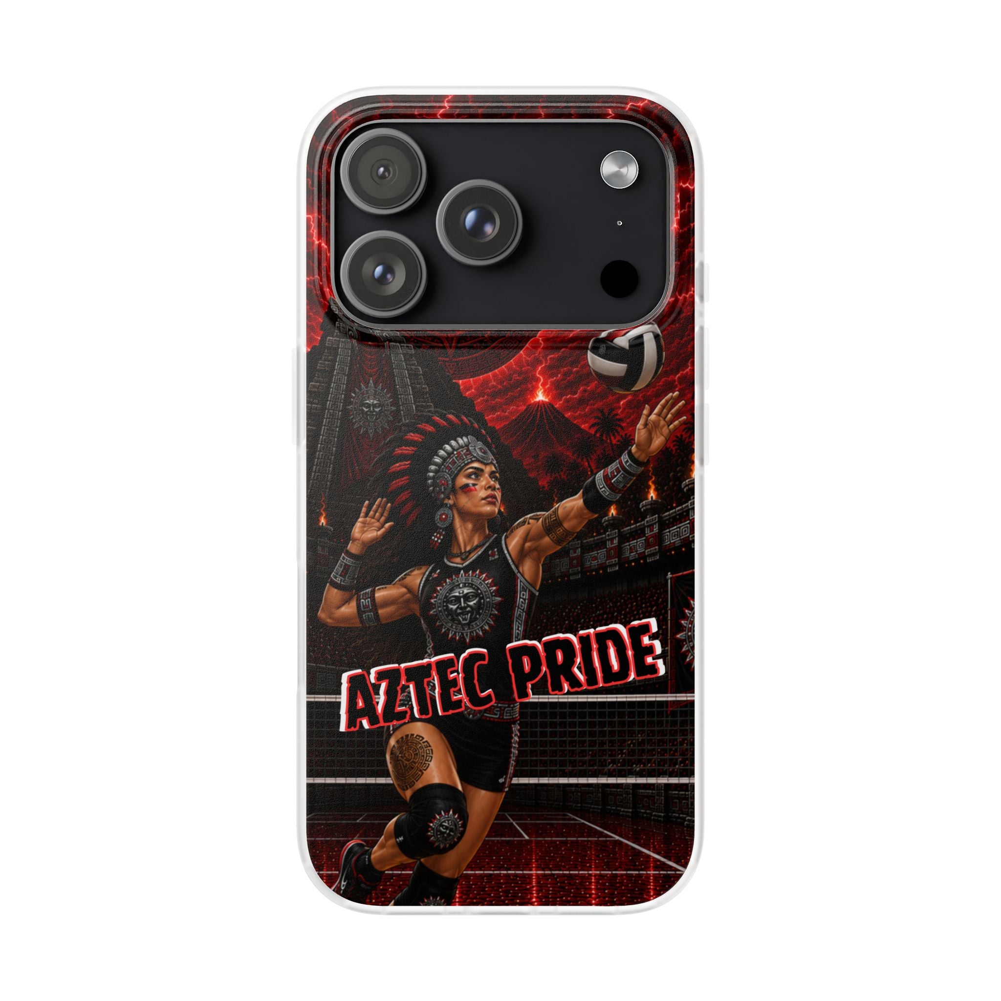 Aztec Volleyball Warrior – Flexi Phone Case (iPhone & Samsung • Clear TPU • Made & Shipped in the USA • 🚚 FREE USA Shipping • Personalized Option)
