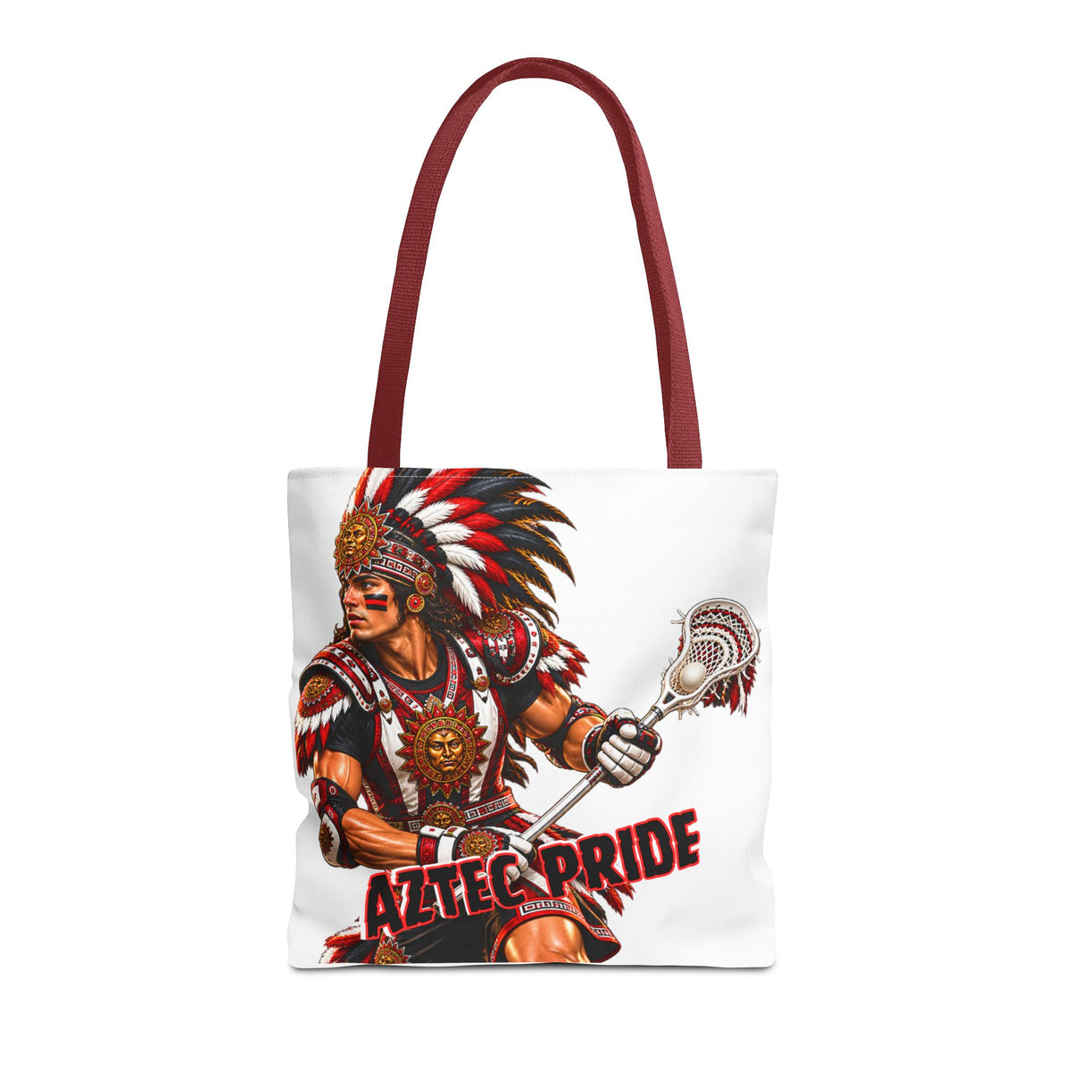 Aztec Lacrosse Male Warrior Tote Bag | Aztec-Inspired AI Art • Made & Shipped in the USA • 🚚 FREE USA Shipping • FREE Personalization