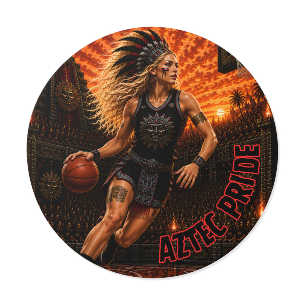 Aztec Basketball Female Warrior Round Vinyl Sticker 2”–6” | Made & Shipped in the USA • 🚚 FREE USA Shipping • Personalized Option