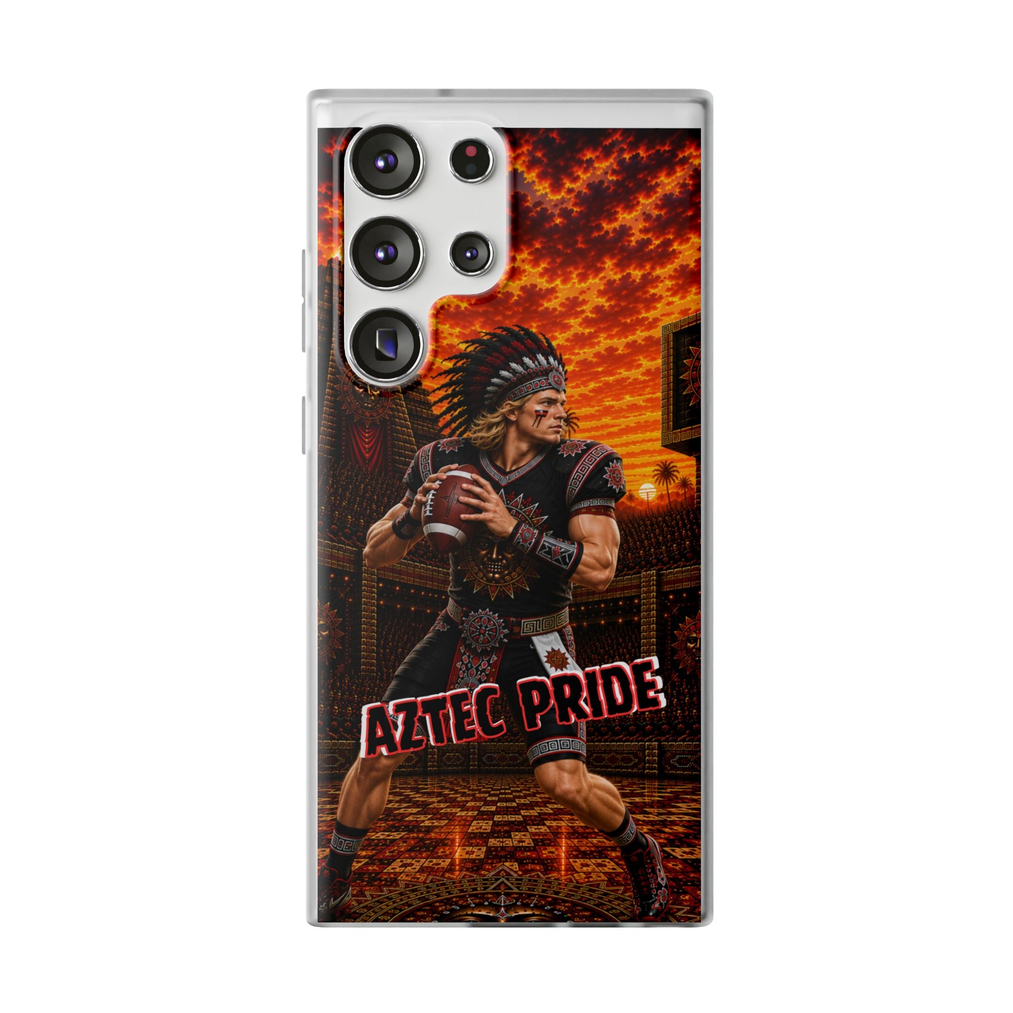 Aztec Football Warrior – Flexi Phone Case (iPhone & Samsung • Clear TPU • Made & Shipped in the USA • 🚚 FREE USA Shipping • Personalized Option)