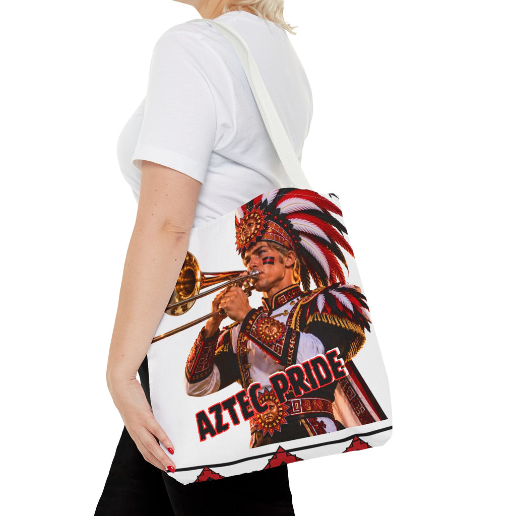 Aztec Trombone Warrior Tote Bag | Aztec-Inspired AI Art • Made & Shipped in the USA • 🚚 FREE USA Shipping • FREE Personalization