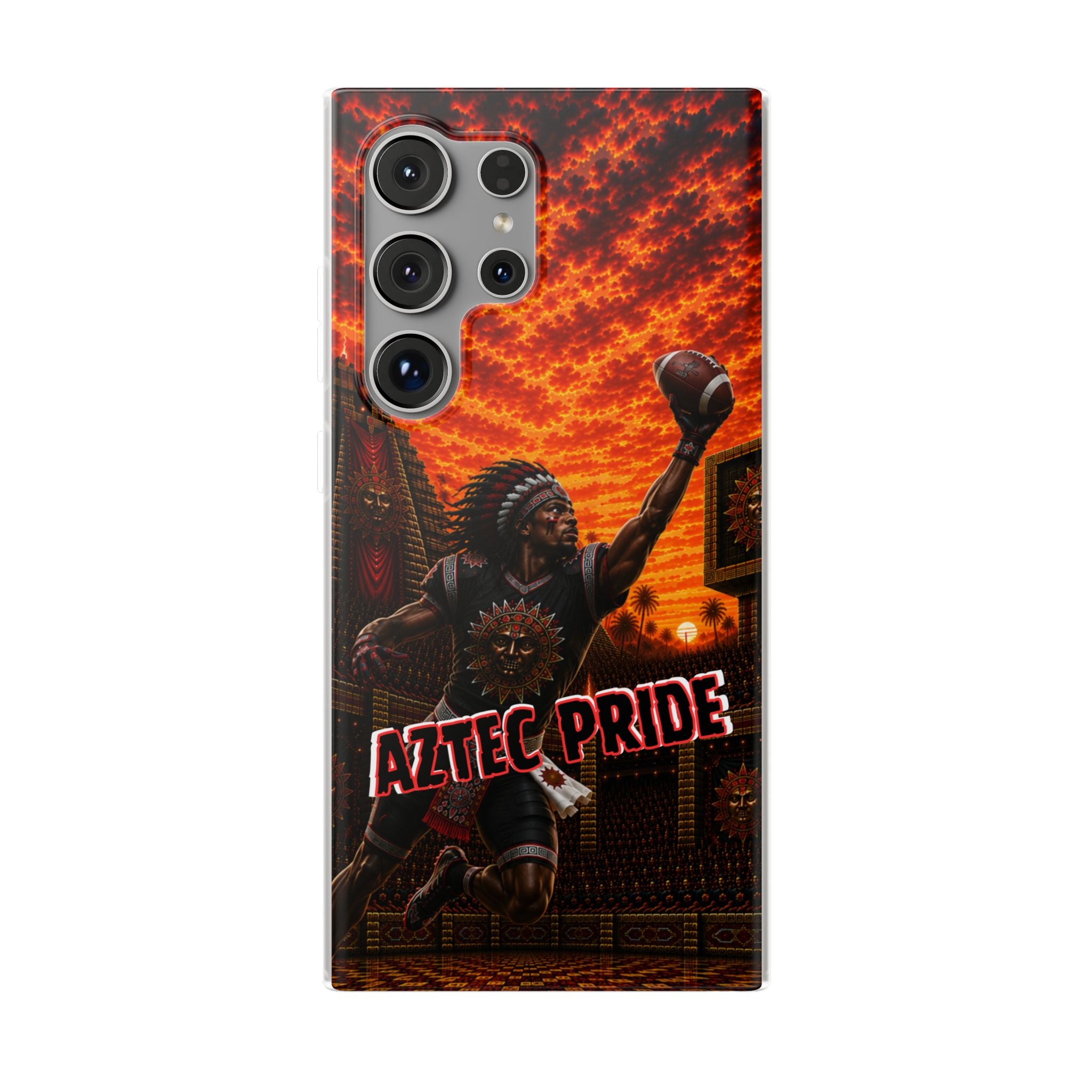 Aztec Football Warrior – Flexi Phone Case (iPhone & Samsung • Clear TPU • Made & Shipped in the USA • 🚚 FREE USA Shipping • Personalized Option)