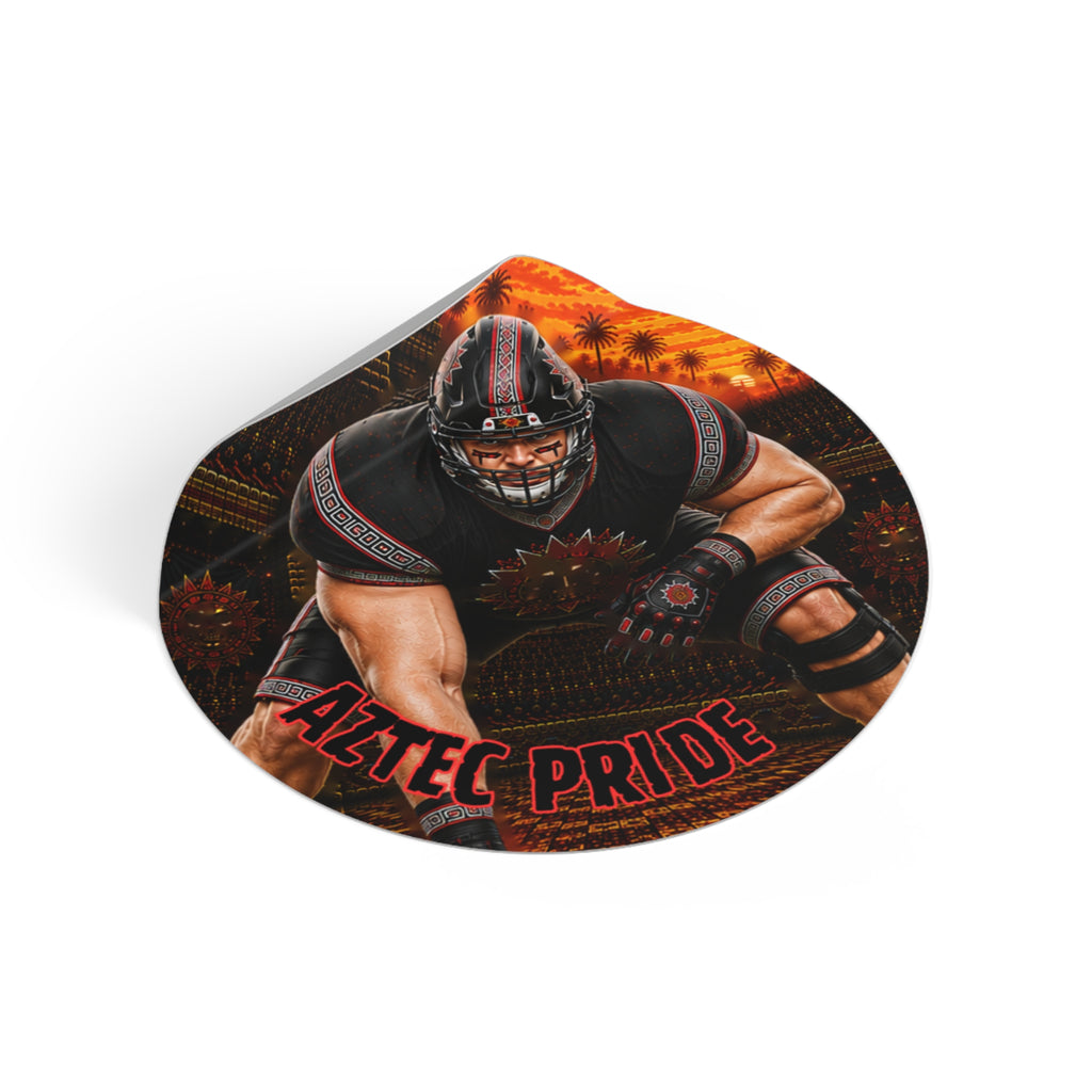 Aztec Football O-Line Warrior Round Vinyl Sticker 2”–6” | Made & Shipped in the USA • 🚚 FREE USA Shipping • Personalized Option