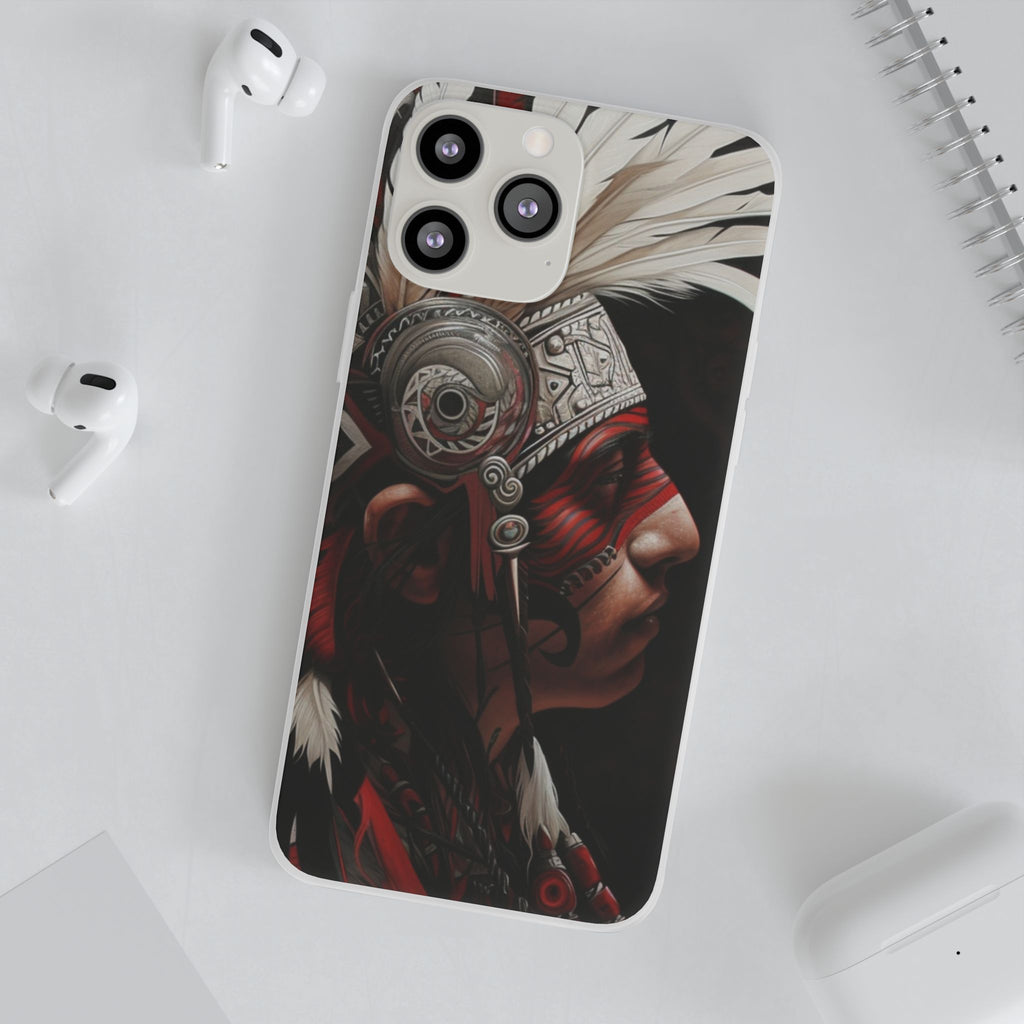 Aztec Warrior King – Flexi Phone Case (iPhone & Samsung • Clear TPU • Made in USA • Personalized Option)