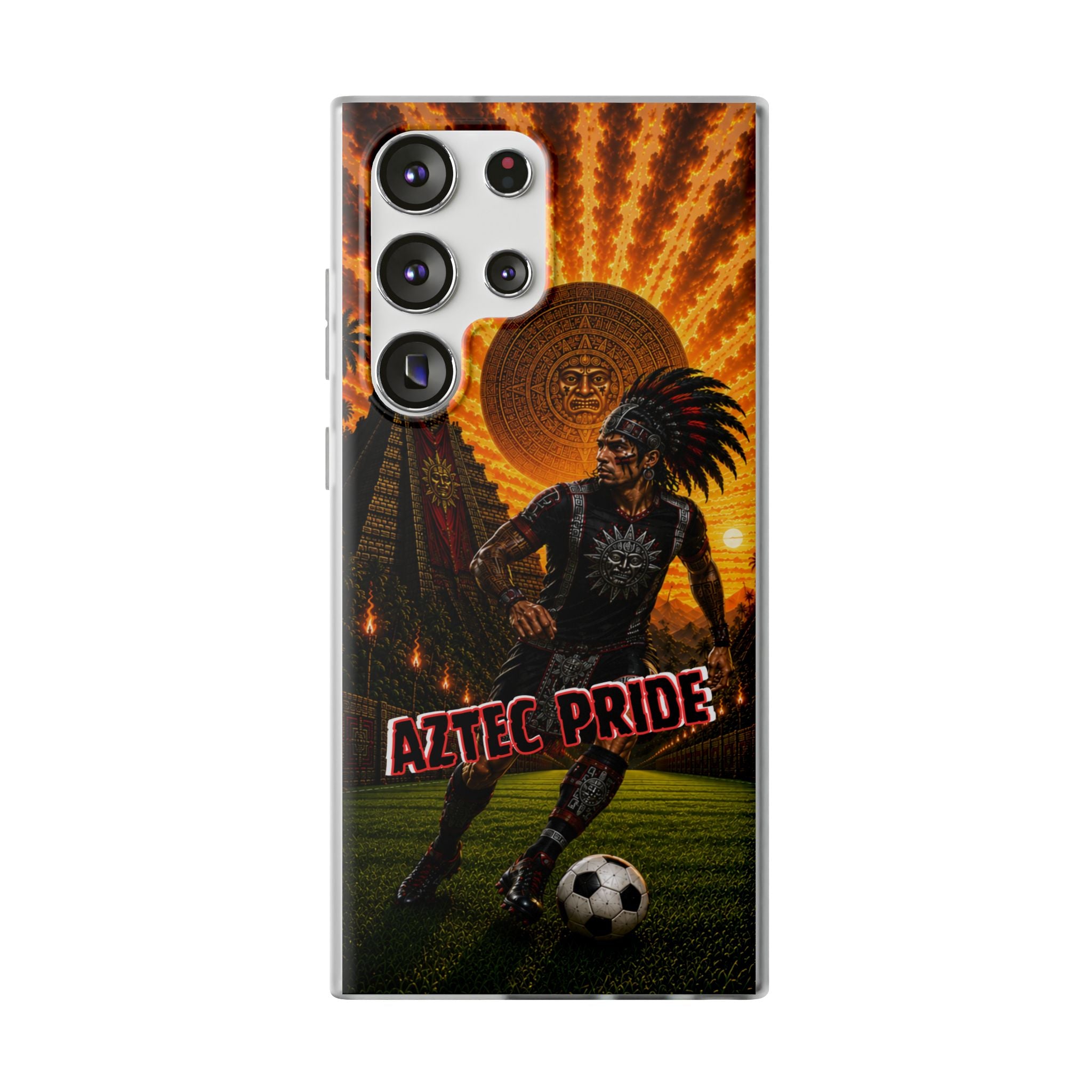 Aztec Soccer Male Warrior – Flexi Phone Case (iPhone & Samsung • Clear TPU • Made & Shipped in the USA • 🚚 FREE USA Shipping • Personalized Option)