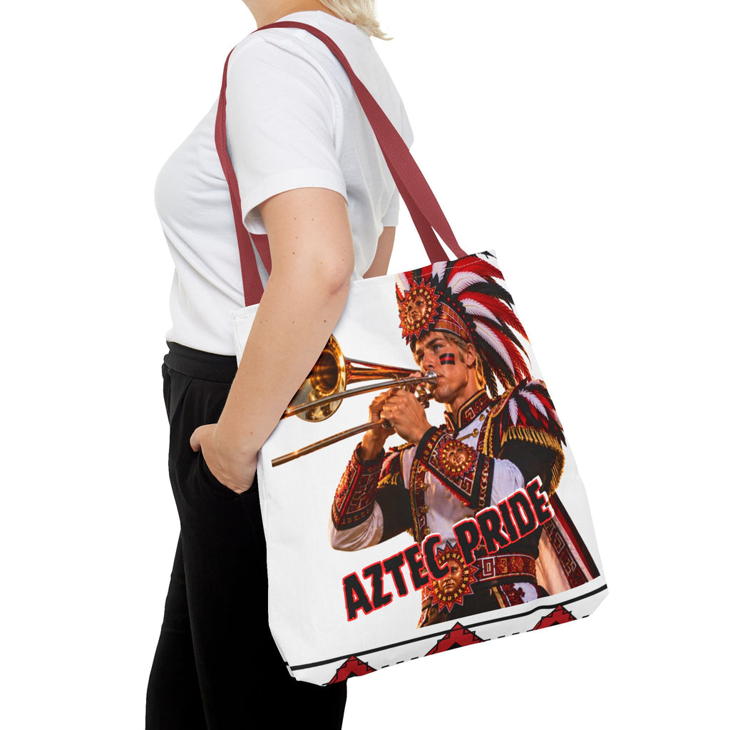 Aztec Trombone Warrior Tote Bag | Aztec-Inspired AI Art • Made & Shipped in the USA • 🚚 FREE USA Shipping • FREE Personalization