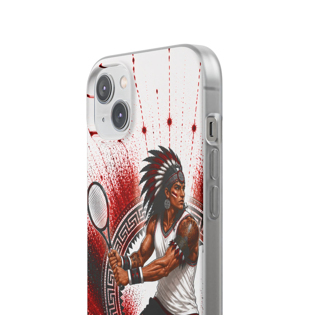 Aztec Tennis Male Warrior – Flexi Phone Case (iPhone & Samsung • Clear TPU • Made & Shipped in the USA • 🚚 FREE USA Shipping • Personalized Option)