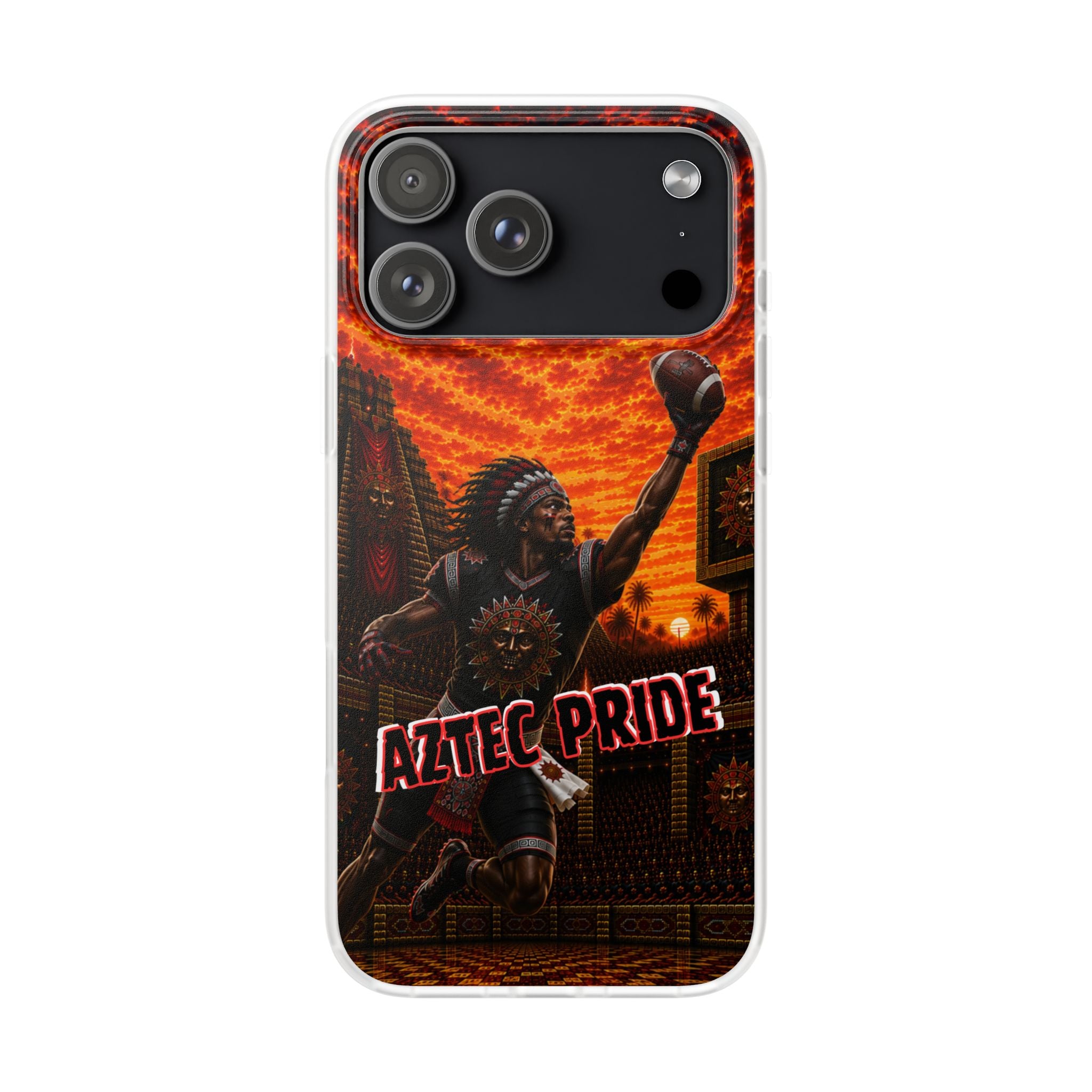 Aztec Football Warrior – Flexi Phone Case (iPhone & Samsung • Clear TPU • Made & Shipped in the USA • 🚚 FREE USA Shipping • Personalized Option)