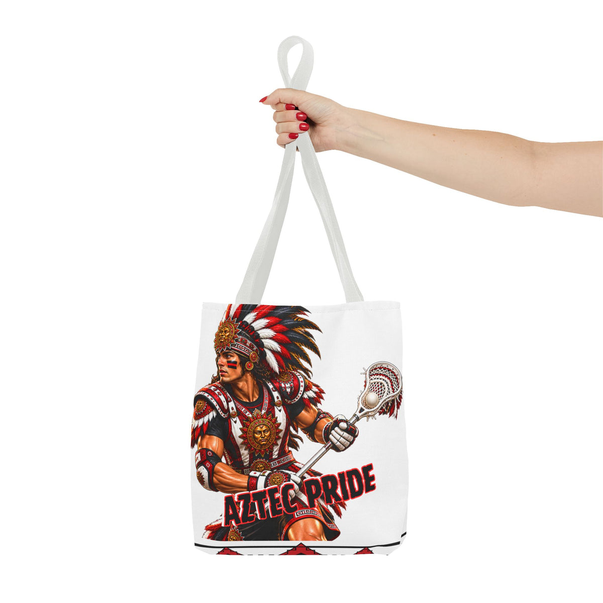 Aztec Lacrosse Male Warrior Tote Bag | Aztec-Inspired AI Art • Made & Shipped in the USA • 🚚 FREE USA Shipping • FREE Personalization