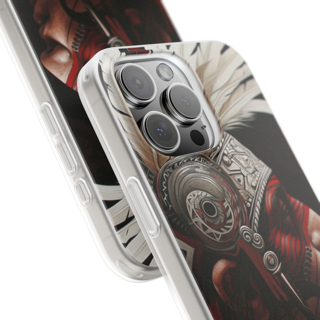 Aztec Warrior King – Flexi Phone Case (iPhone & Samsung • Clear TPU • Made in USA • Personalized Option)