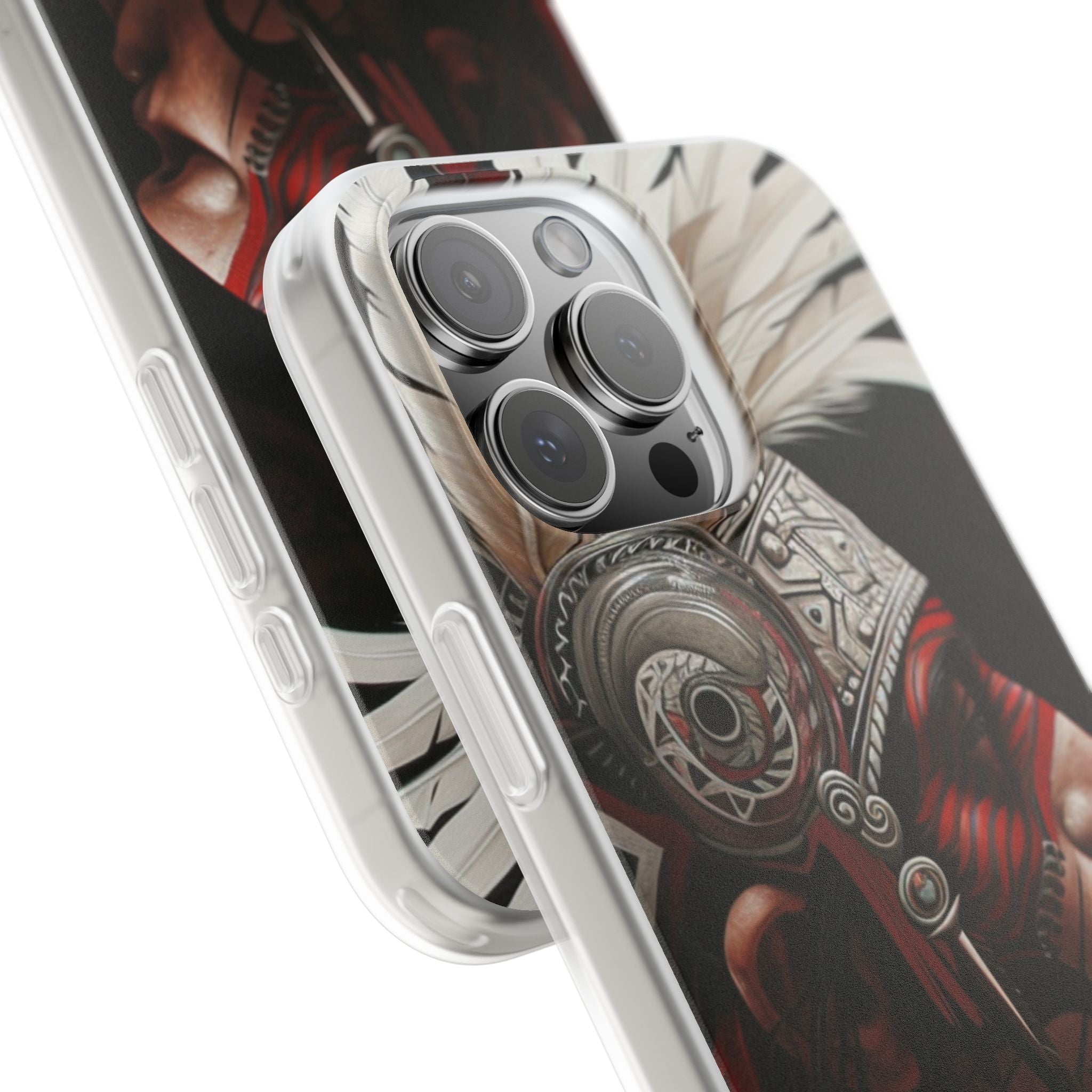 Aztec Warrior King – Flexi Phone Case (iPhone & Samsung • Clear TPU • Made in USA • Personalized Option)