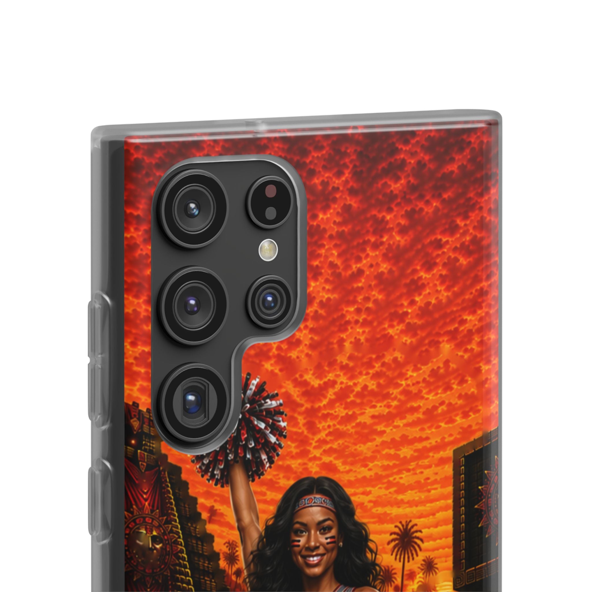 Aztec Cheerleader Warrior – Flexi Phone Case (iPhone & Samsung • Clear TPU • Made & Shipped in the USA • 🚚 FREE USA Shipping • Personalized Option)