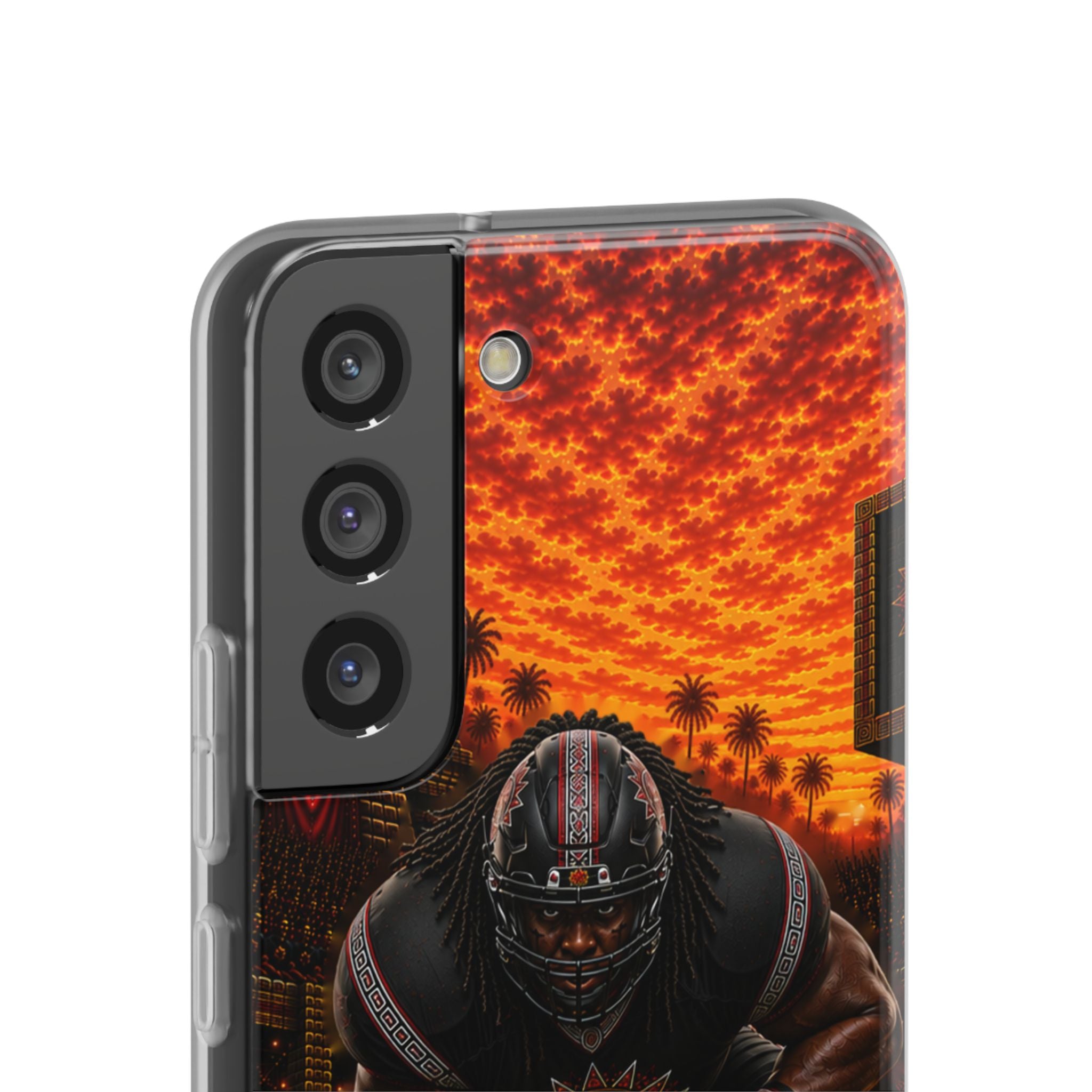 Aztec Football Warrior – Flexi Phone Case (iPhone & Samsung • Clear TPU • Made & Shipped in the USA • 🚚 FREE USA Shipping • Personalized Option)