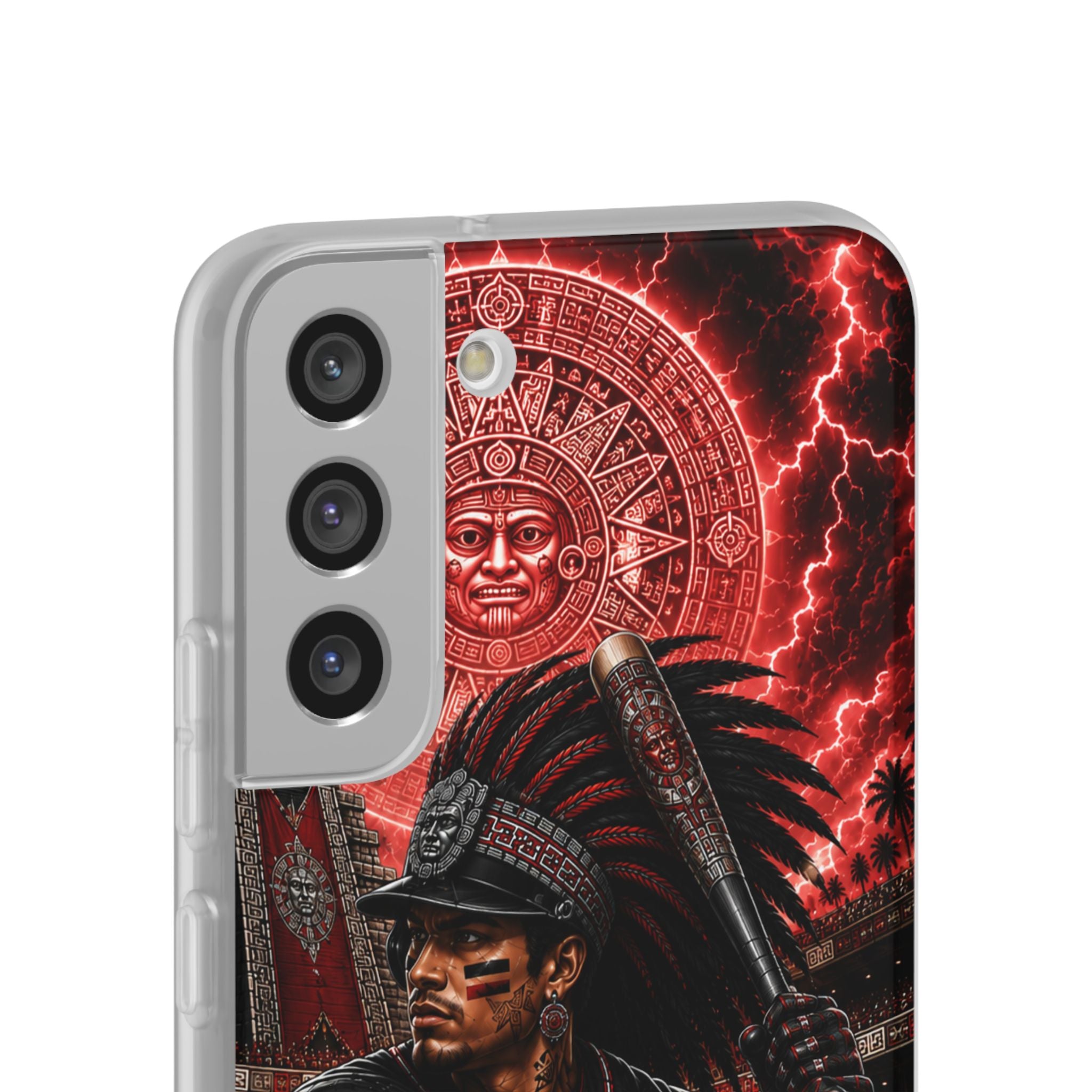 Aztec Baseball Warrior – Flexi Phone Case (iPhone & Samsung • Clear TPU • Made & Shipped in the USA • 🚚 FREE USA Shipping • Personalized Option)