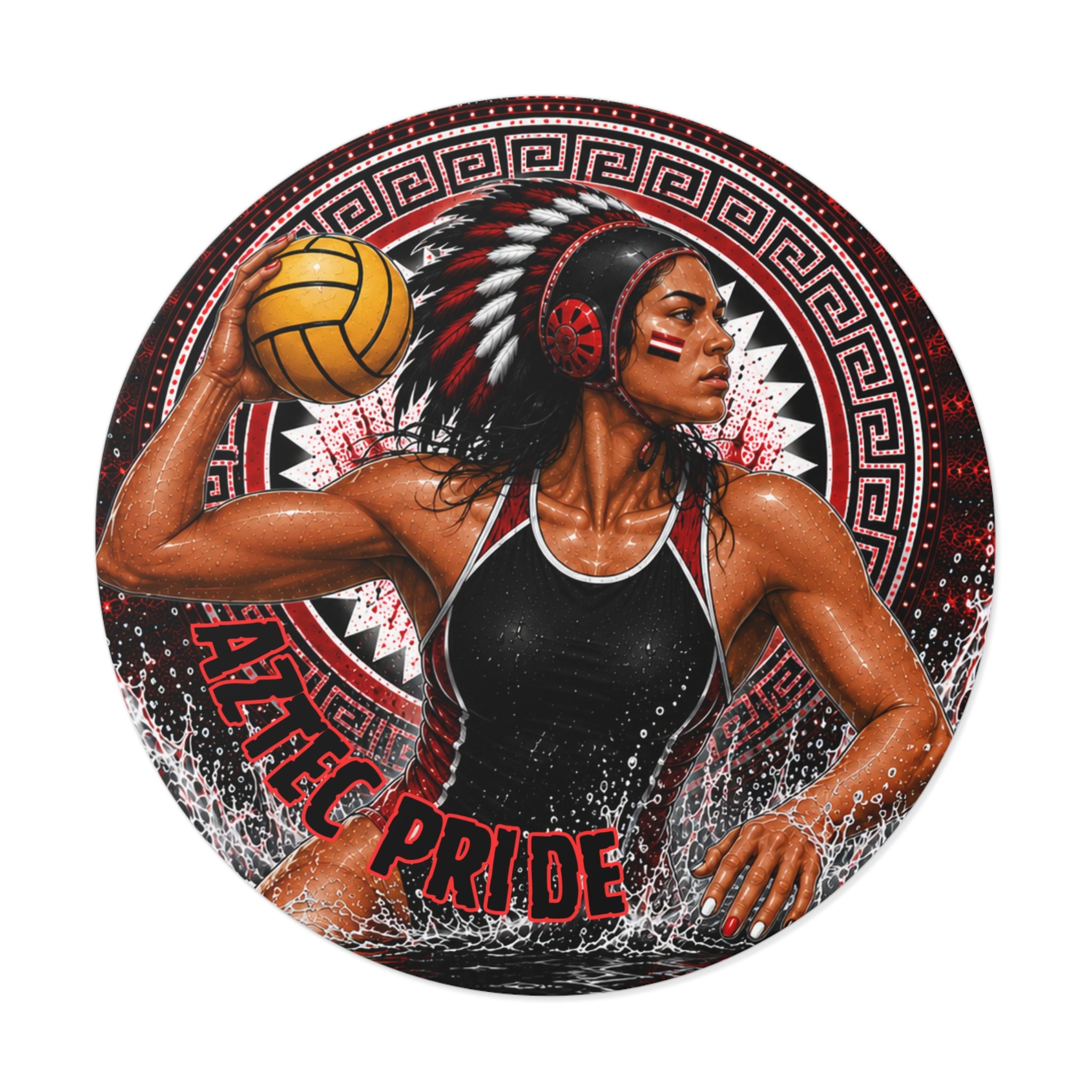 Aztec Water Polo Warrior Round Vinyl Sticker 2”–6” | Made & Shipped in the USA • 🚚 FREE USA Shipping • Personalized Option