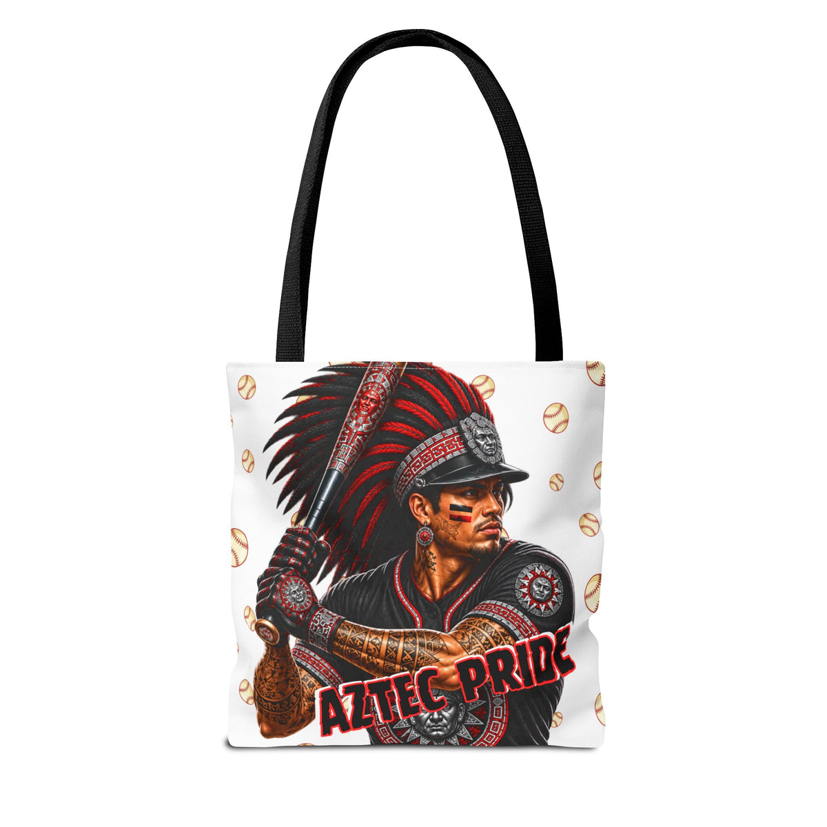 Aztec Baseball Warrior Tote Bag | Aztec-Inspired AI Art • Made & Shipped in the USA • 🚚 FREE USA Shipping • FREE Personalization