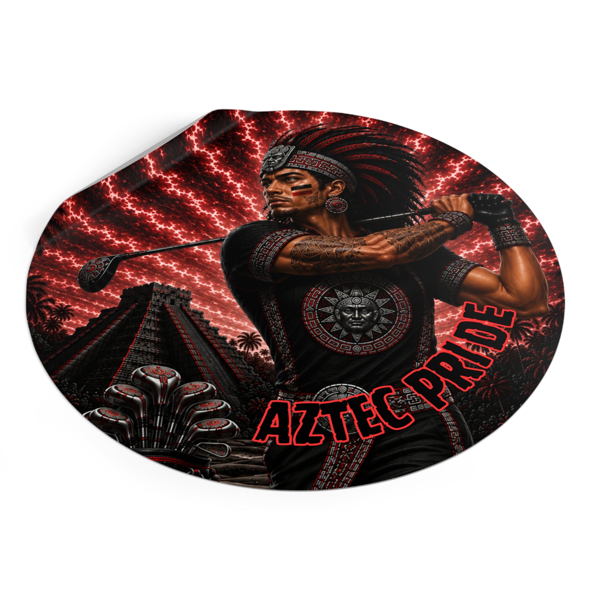 Aztec Golf Male Warrior Round Vinyl Sticker 2”–6” | Made & Shipped in the USA • 🚚 FREE USA Shipping • Personalized Option