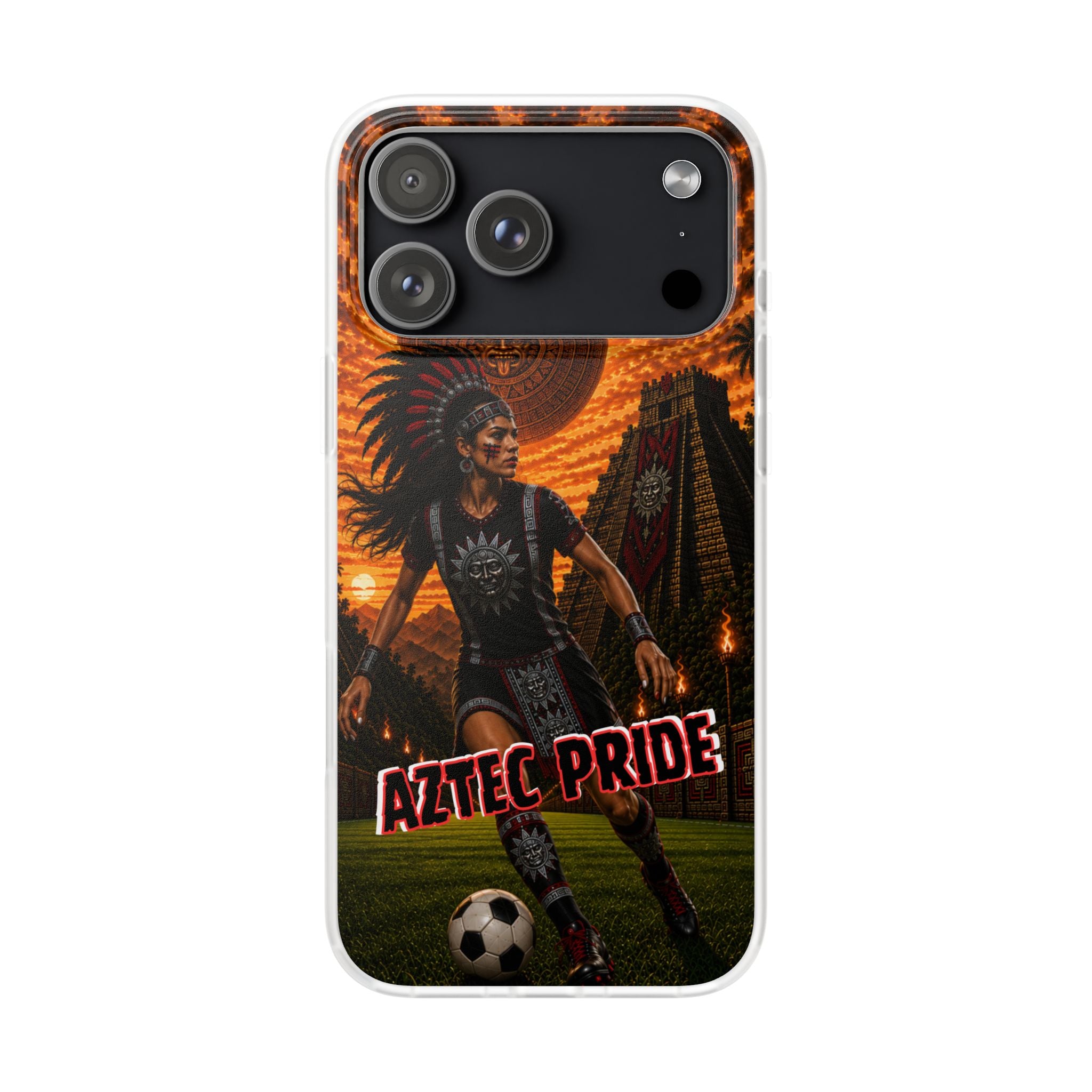 Aztec Soccer Female Warrior – Flexi Phone Case (iPhone & Samsung • Clear TPU • Made & Shipped in the USA • 🚚 FREE USA Shipping • Personalized Option)