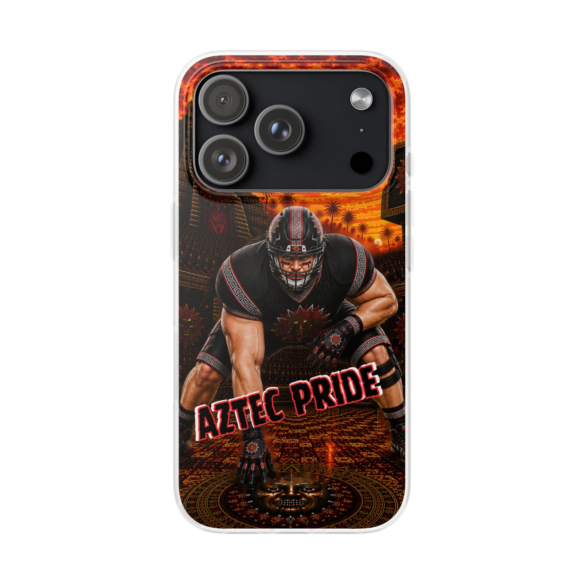 Aztec Football Warrior – Flexi Phone Case (iPhone & Samsung • Clear TPU • Made & Shipped in the USA • 🚚 FREE USA Shipping • Personalized Option)