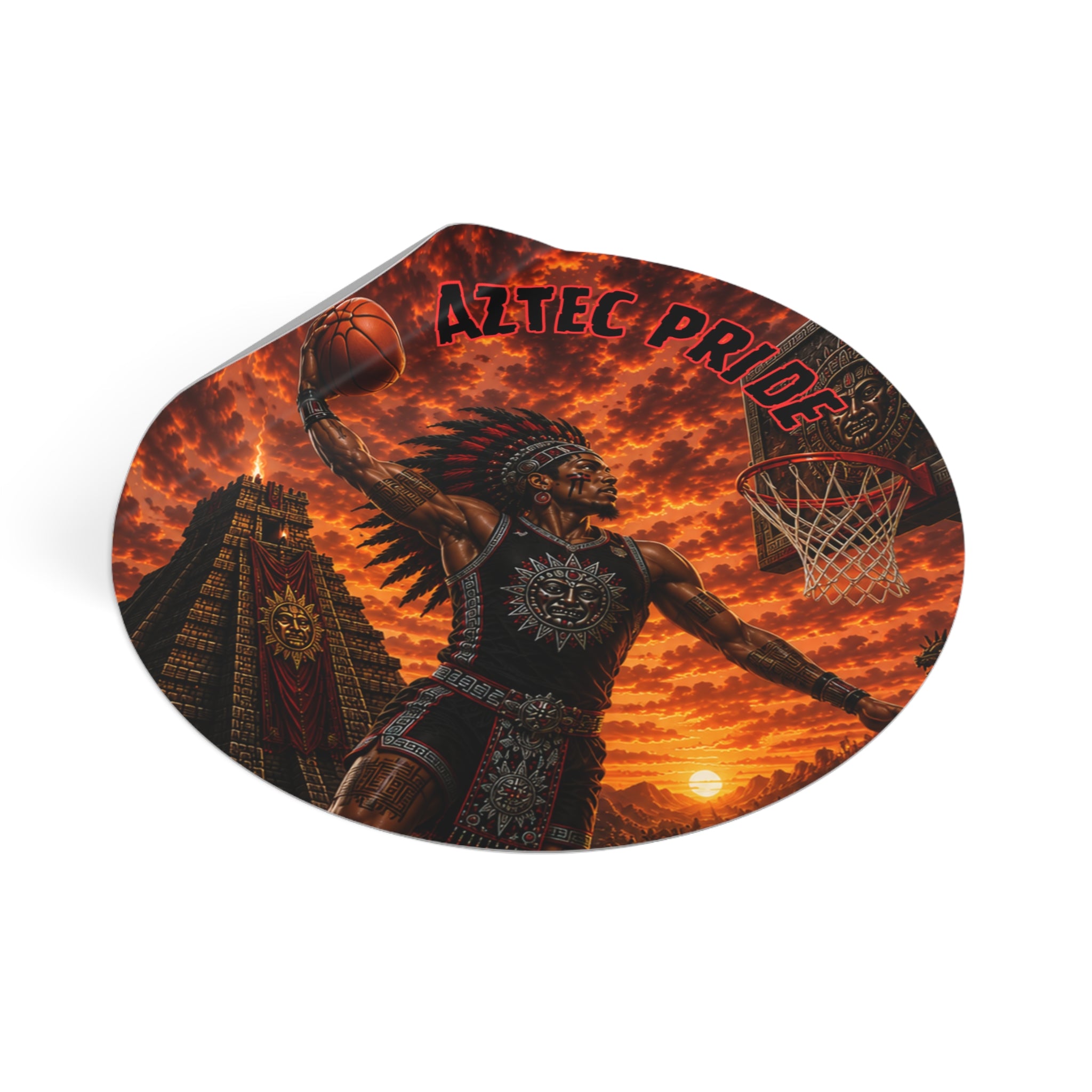 Aztec Basketball Male Warrior Round Vinyl Sticker 2”–6” | Made & Shipped in the USA • 🚚 FREE USA Shipping • Personalized Option