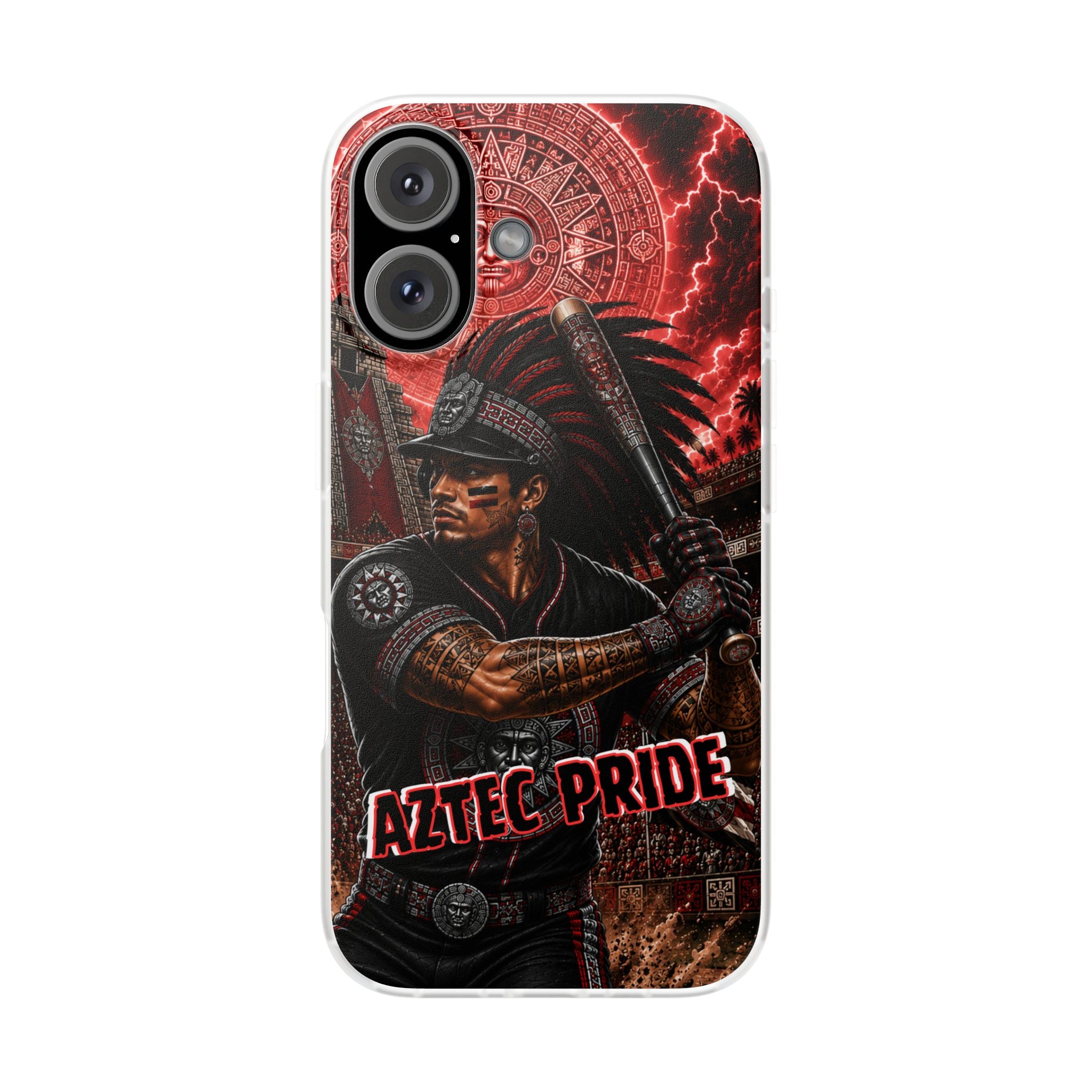 Aztec Baseball Warrior – Flexi Phone Case (iPhone & Samsung • Clear TPU • Made & Shipped in the USA • 🚚 FREE USA Shipping • Personalized Option)