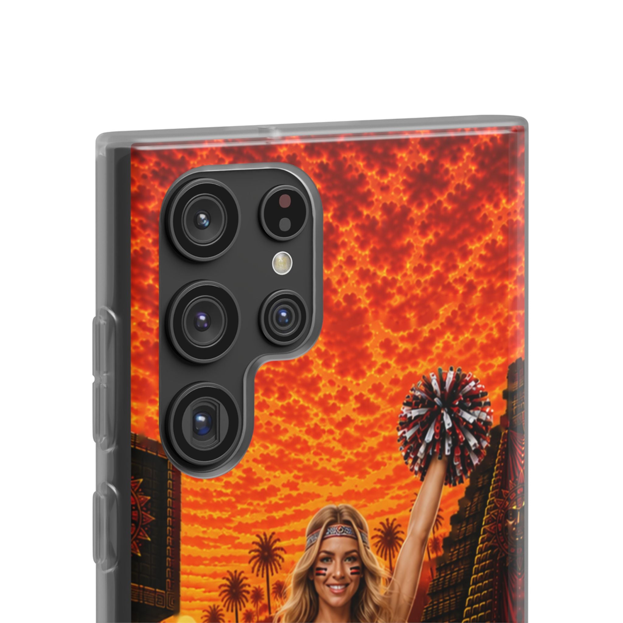 Aztec Cheerleader Warrior – Flexi Phone Case (iPhone & Samsung • Clear TPU • Made & Shipped in the USA • 🚚 FREE USA Shipping • Personalized Option)