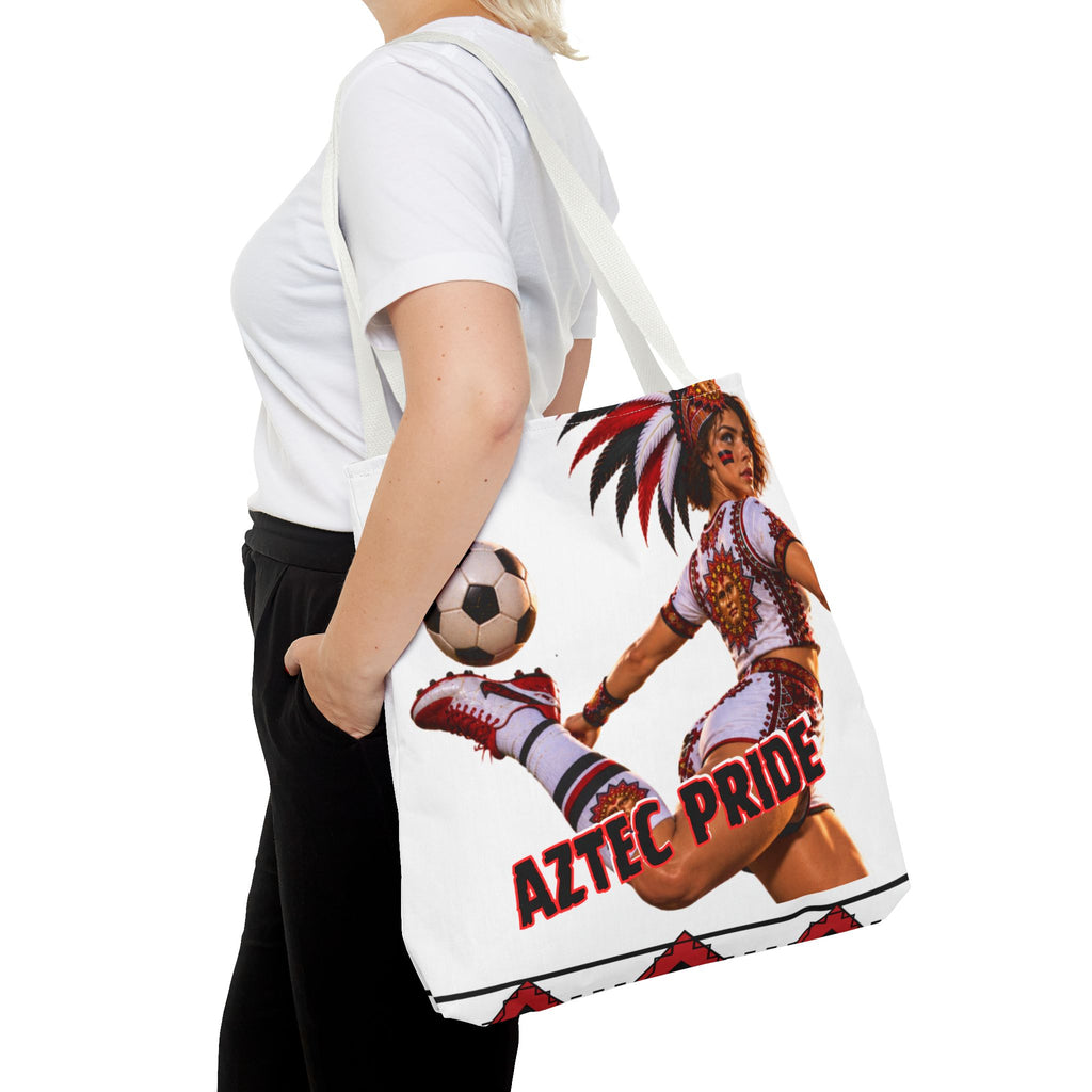 Aztec Soccer Female Warrior Tote Bag | Aztec-Inspired AI Art • Made & Shipped in the USA • 🚚 FREE USA Shipping • FREE Personalization