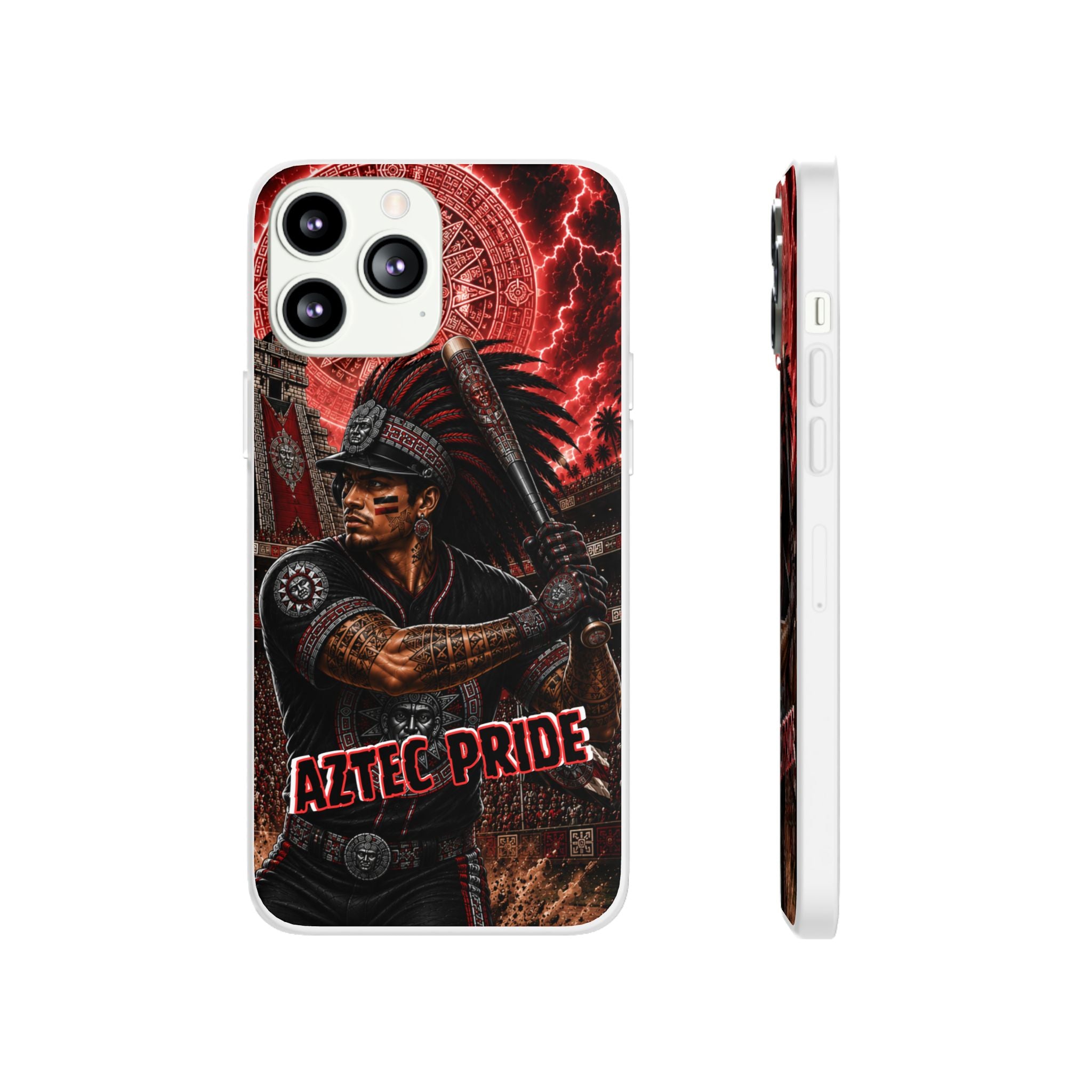 Aztec Baseball Warrior – Flexi Phone Case (iPhone & Samsung • Clear TPU • Made & Shipped in the USA • 🚚 FREE USA Shipping • Personalized Option)